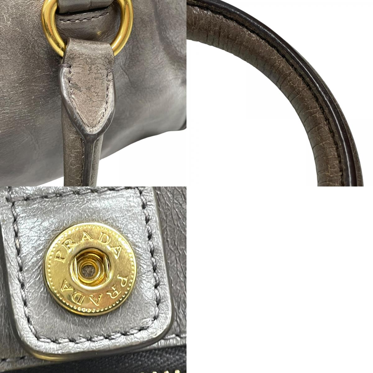 プラダ PRADA トートバッグ ショルダーバッグ 肩掛け 灰色 グレー レザー 金金具 ゴールド金具 2WAY K3