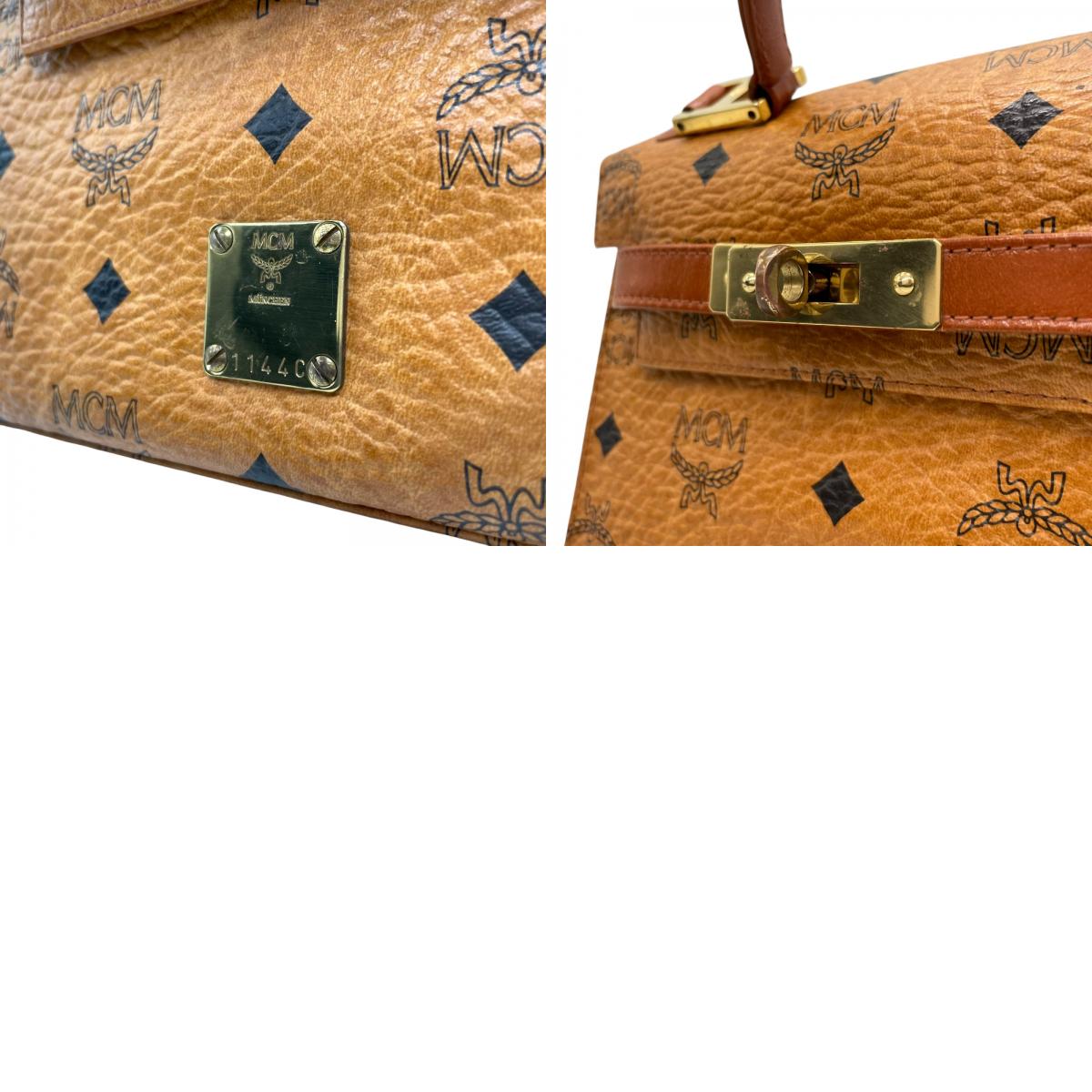 MCM エムシーエム ヴィセトス ハンドバッグ トップハンドルバッグ ベルトデザイン コニャック レザー ミニバッグ c4