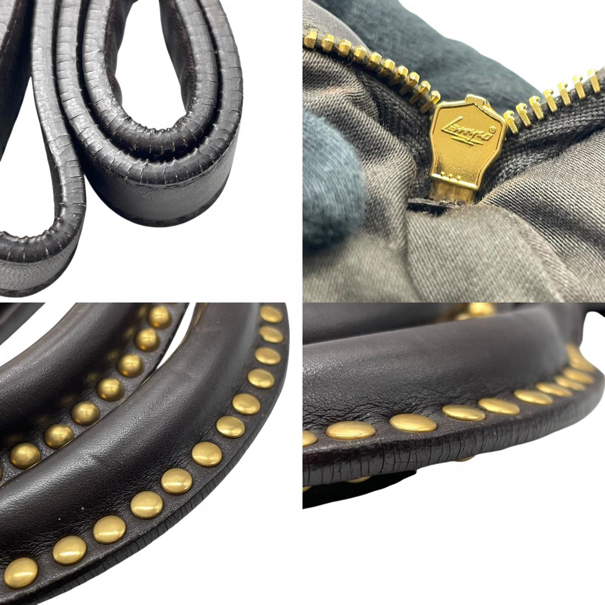 【美品】miumiu ミュウミュウ 2WAY トートバッグ ハンドバッグ ショルダーバッグ ギャザー プリーツ レザー スタッズ ダークブラウン ゴールド金具 斜め掛け可 レディース C