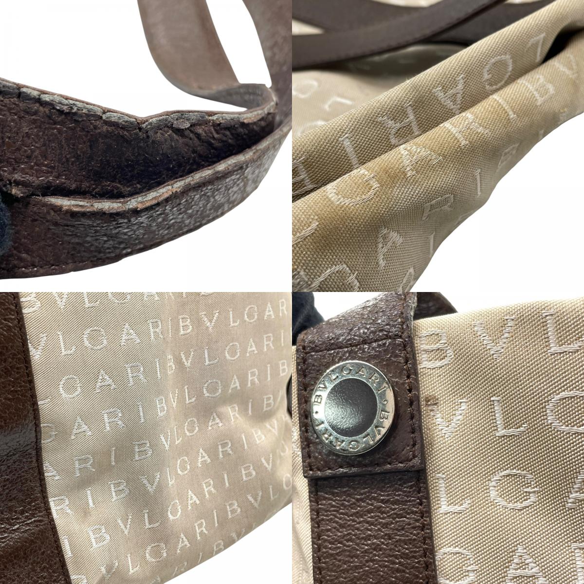 ブルガリ BVLGARI トートバッグ ハンドバッグ 肩掛け ロゴマニア ベージュ ブラウン 茶色 キャンバス レザー A40収納可 S80