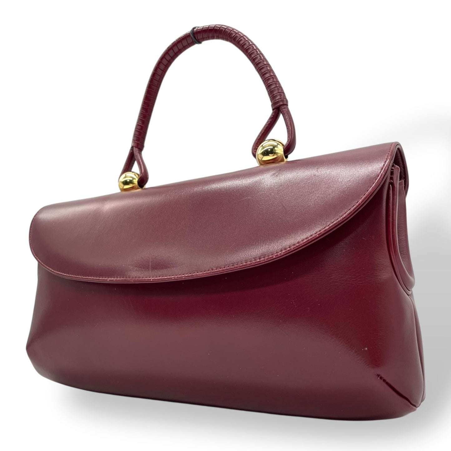 Authentic HAMANO Royal Model Handbag Bordeaux Red Leather Gold Hardware Top Handle Flap Closure Women's