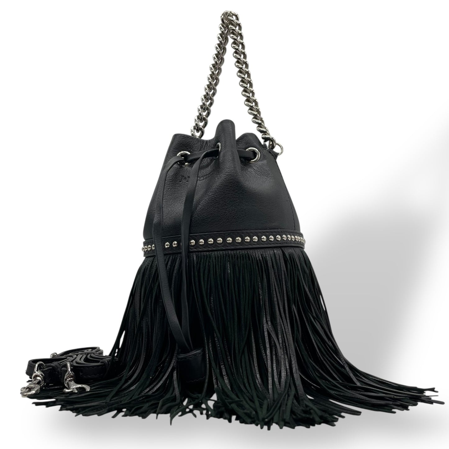 Authentic J&M Davidson 2WAY Handbag Shoulder Bag Fringe Mini Chain Black Leather