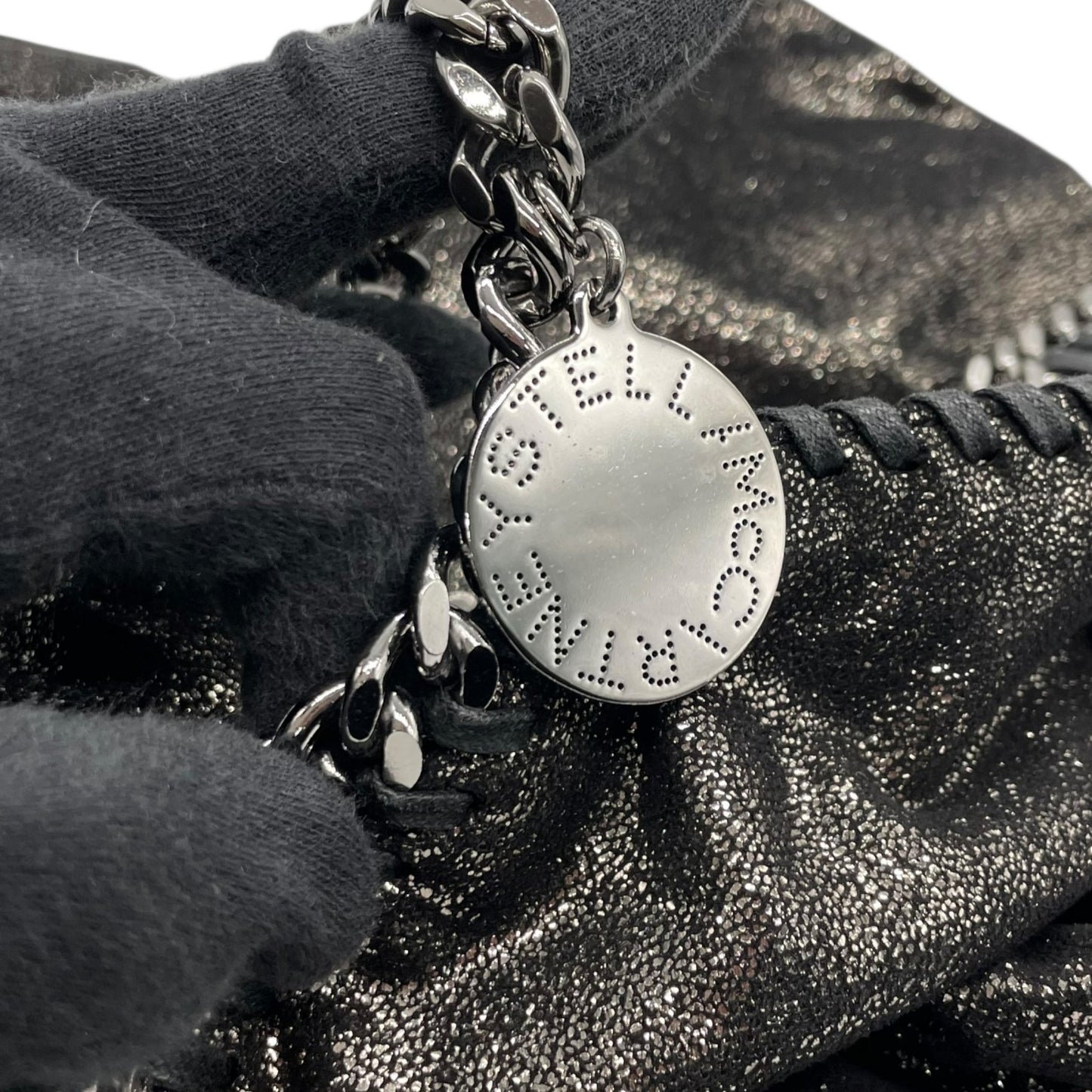 極 美品 希少色 Stella McCartney ステラマッカートニー ファラベラ トートバッグ メタリック 黒 ブラック チェーンショルダー アイコニック レディース C1