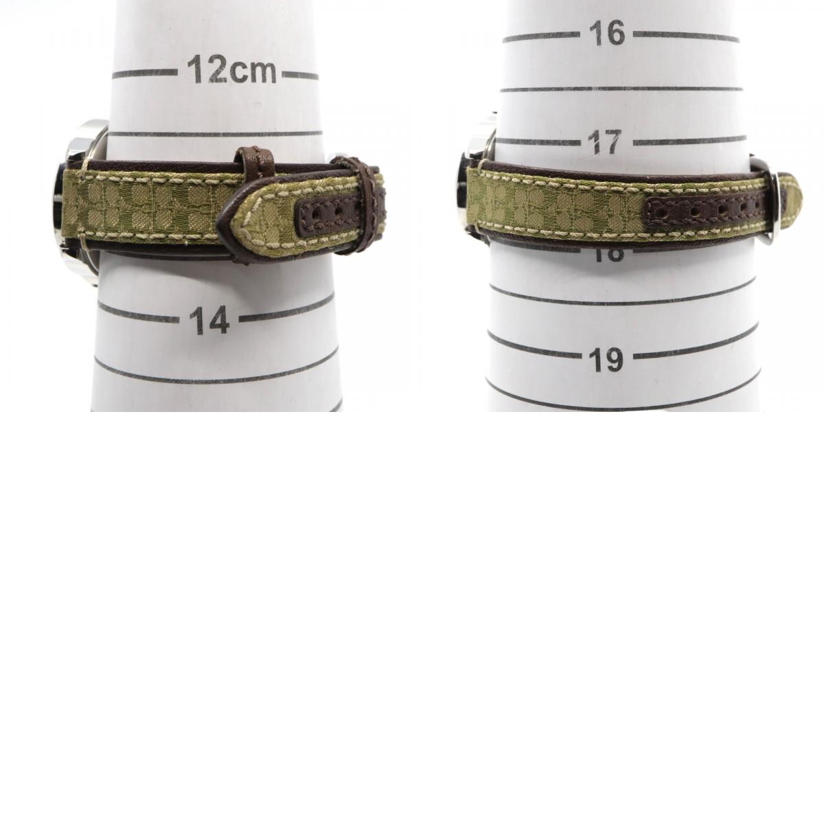 【電池交換済/クリーニング済】コーチ COACH 腕時計 8.180.158 レディースウォッチ クォーツ シルバー文字盤 シグネチャー キャンバスベルト グリーン系 デイトカレンダー アナログ クラシック カジュアル 稼働品 G3