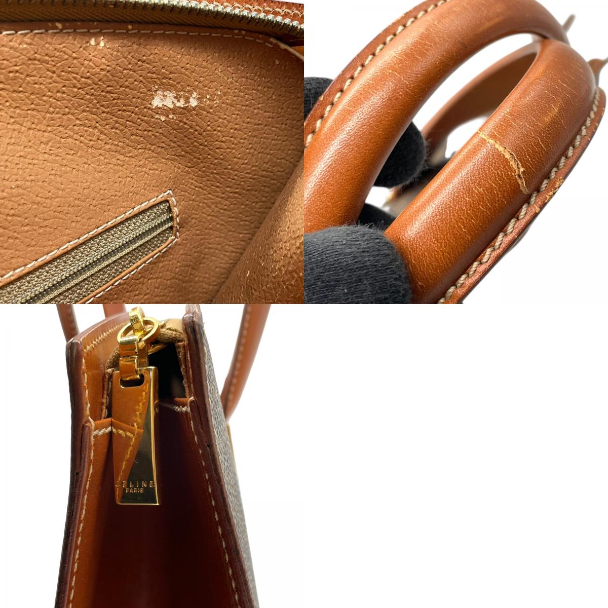 セリーヌ CELINE マカダム ブラゾン 柄 2WAY トートバッグ ショルダーバッグ ハンドバッグ 斜め掛け可 PVC レザー 本革 ブラウン 茶 ゴールド金具 オールドセリーヌ ビンテージ クラシック レトロ レディース 鞄 カバン イタリア製 B