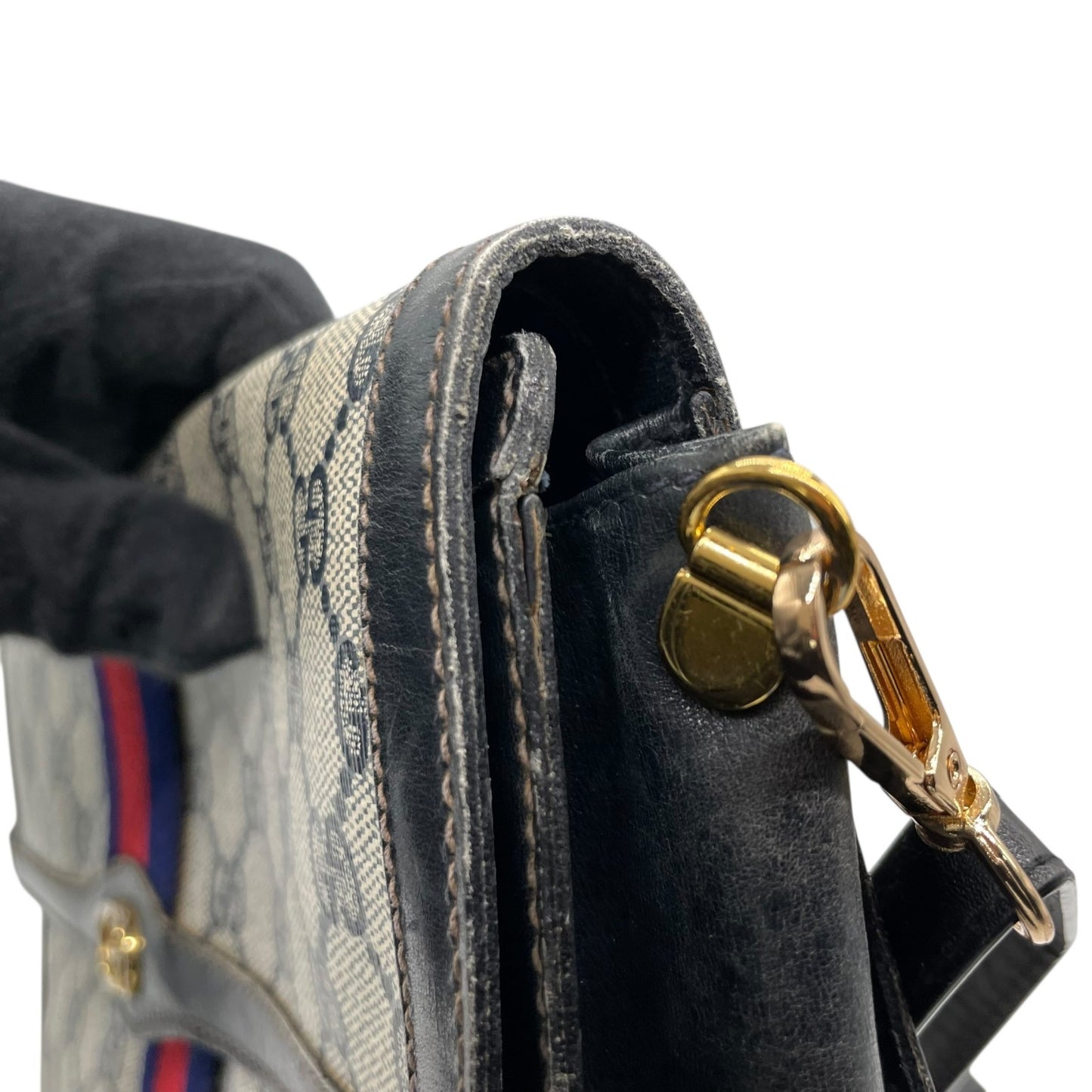 GUCCI グッチ GGスプリーム ショルダーバッグ ウェブライン グレー ネイビー PVC レザー ヴィンテージ z3