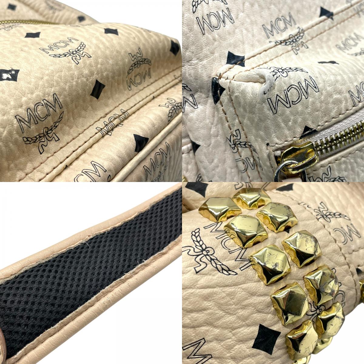 MCM ヴィセトス スタッズ バックパック リュック ベージュ ピンクベージュ ゴールド金具 モノグラム ロゴ