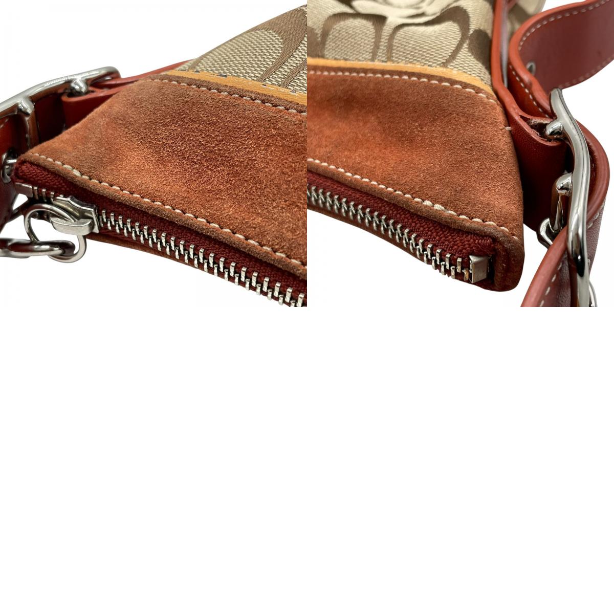 コーチ COACH シグネチャー ワンショルダーバッグ キャンバス スエード ブラウン系 茶色 トリミングレザー 肩掛けバッグ S91