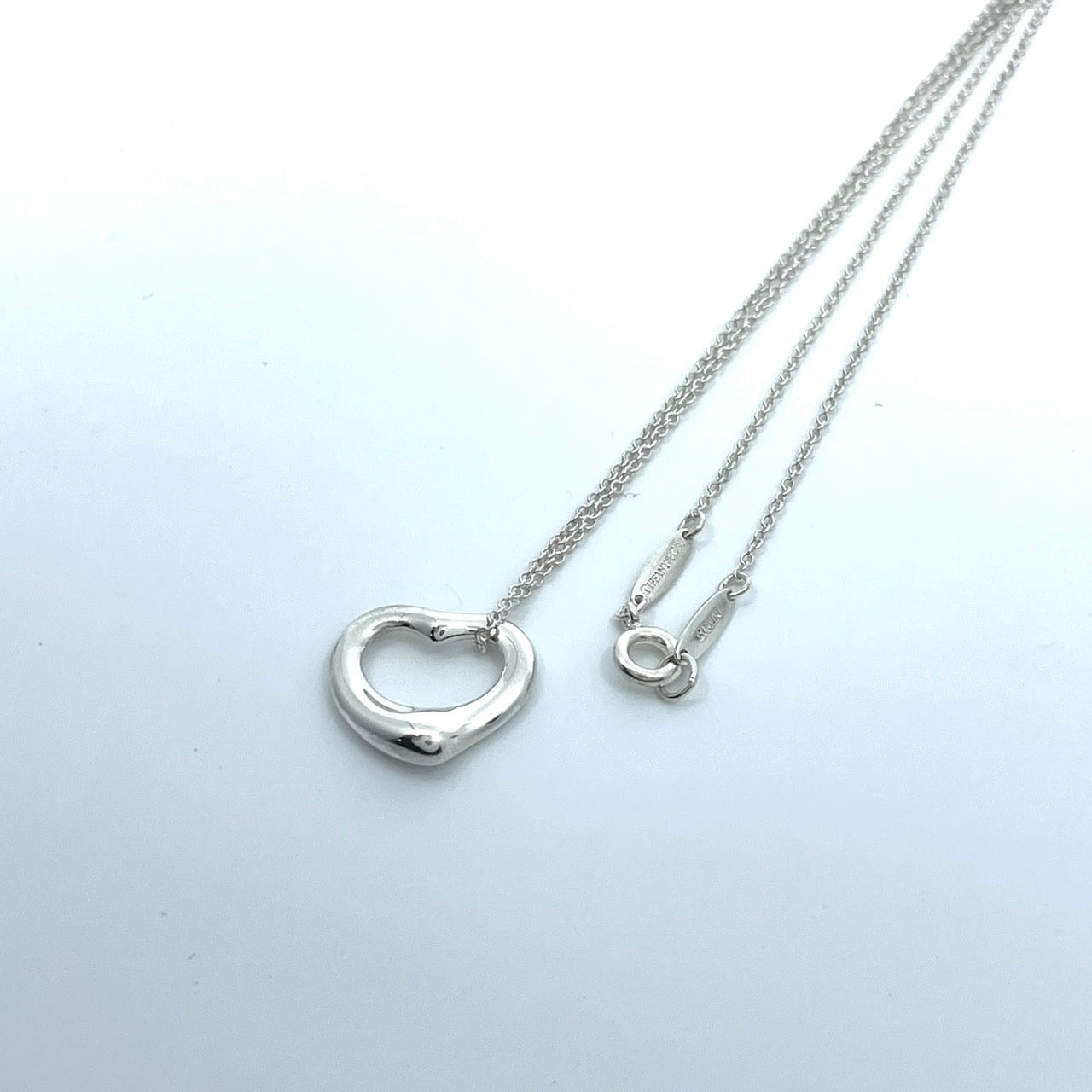 Authentic TIFFANY &Co. Open Heart Necklace Elsa Peretti SV925 Silver Vintage Jewelry