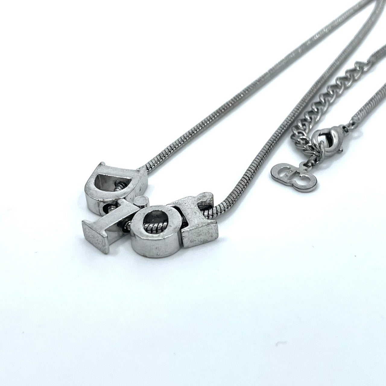 Authentic Christian Dior Vintage CD Logo Necklace Silver Color Pendant Adjustable