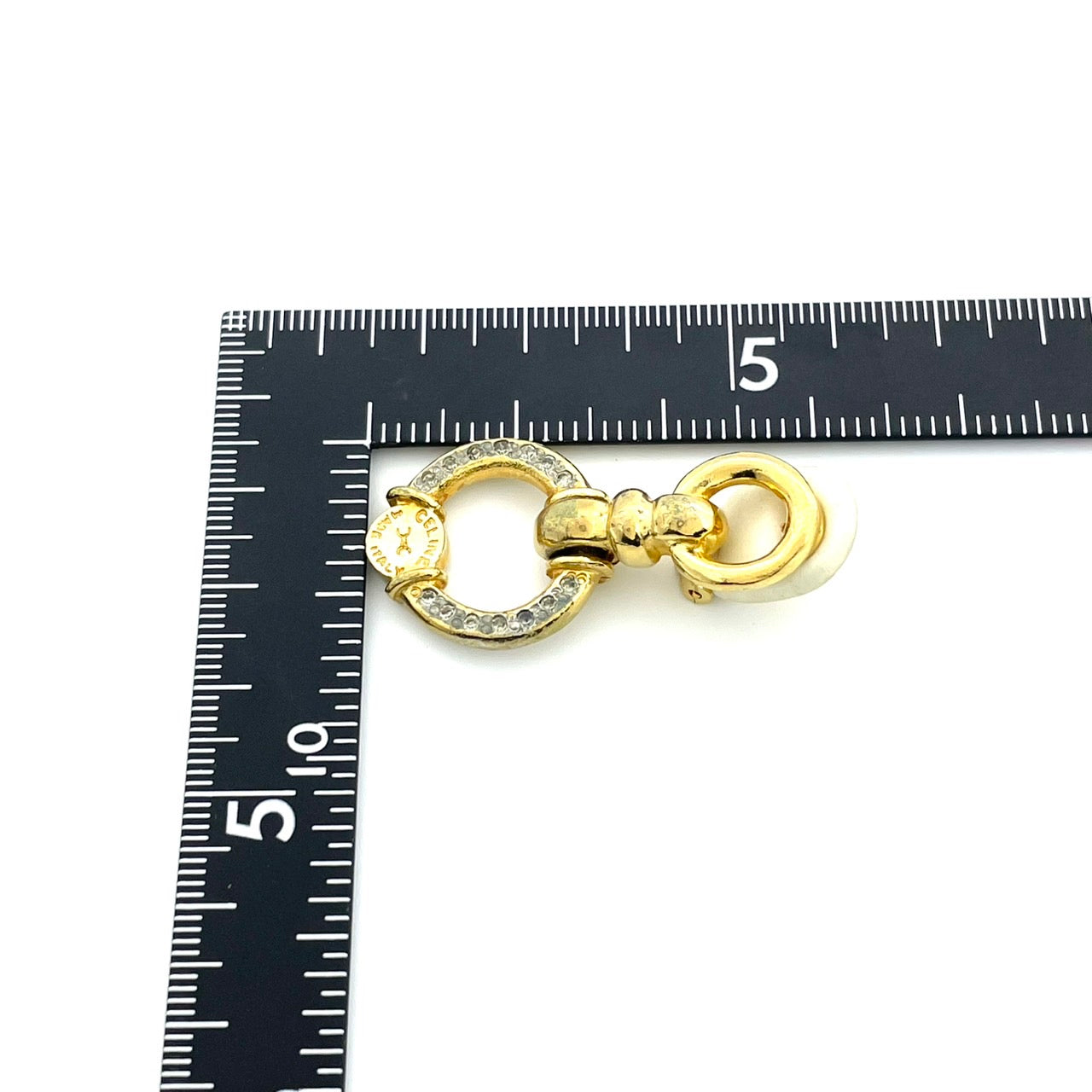 CELINE セリーヌ サークルモチーフ ラインストーン ロゴ ゴールドカラー イヤリング ヴィンテージ ジュエリー アクセサリー オールドセリーヌ レディース I7