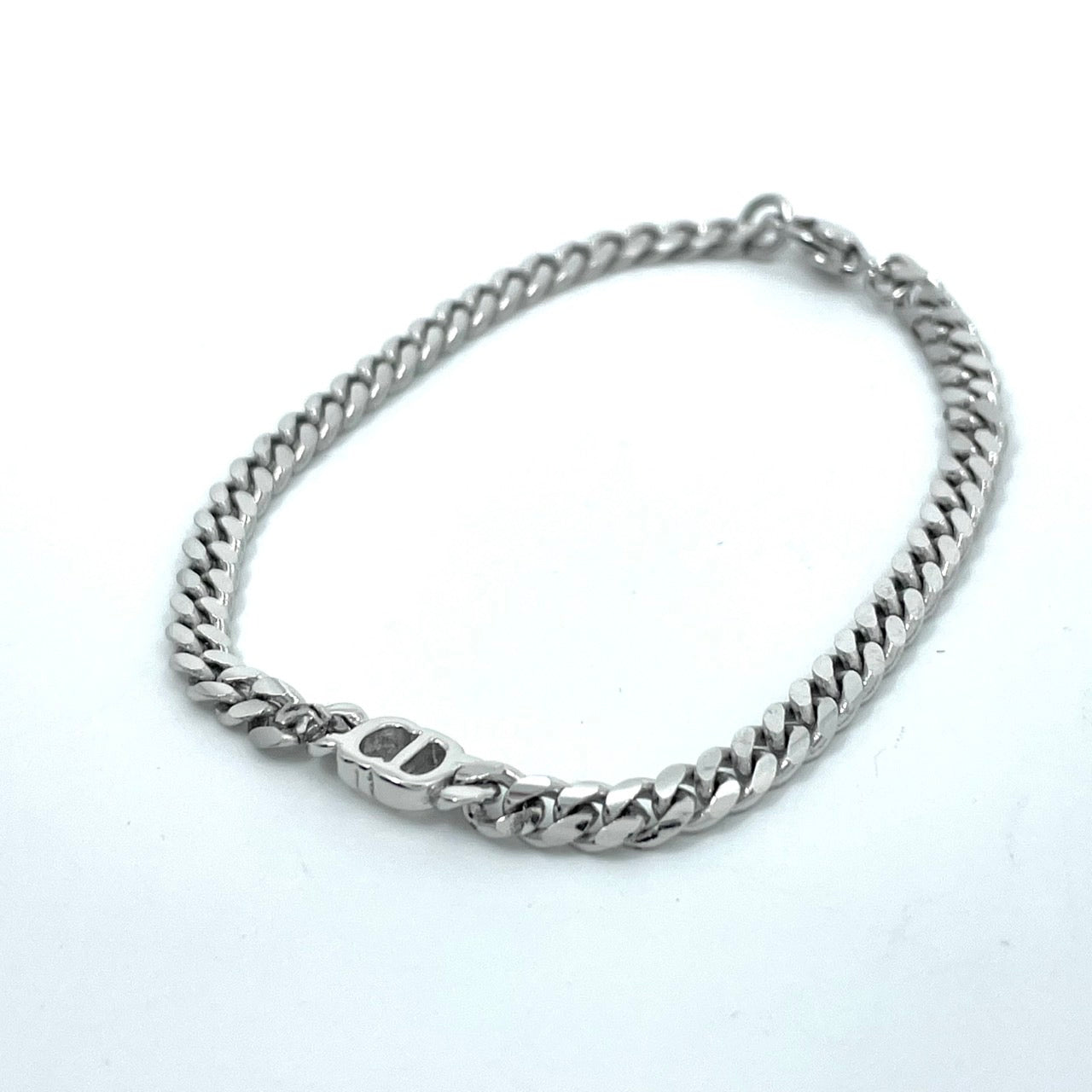 Authentic Christian Dior Vintage CD Logo Chain Bracelet Silver Tone Jewelry Unisex