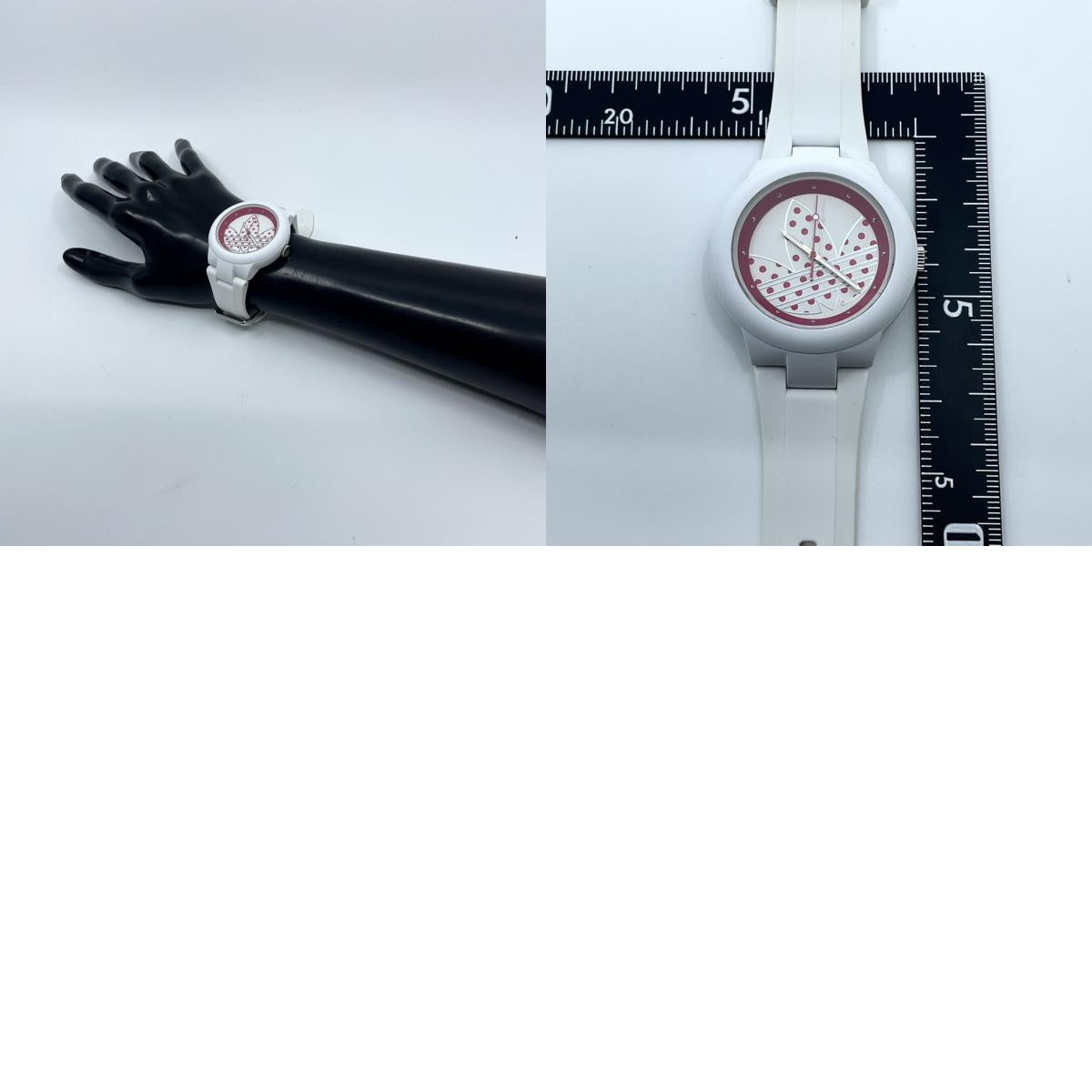 【電池交換済】アディダス 腕時計 ADH3051 ユニセックス クオーツ アナログ ラウンド ホワイト レッド ドット柄 ポップ トレフォイル ビッグロゴ ストリート カジュアル ファッションウォッチ スポーツウォッチ クリーニング済み G