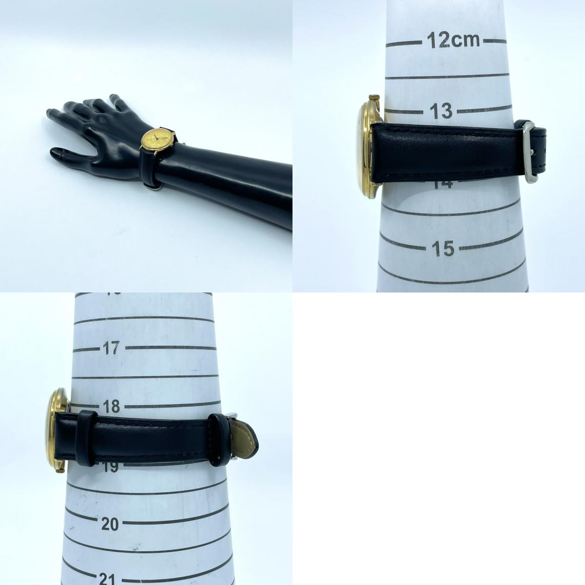 腕時計 メンズ クオーツ コインウォッチ ゴールド文字盤 ブラックレザーベルト アナログ ラウンド アメリカンイーグルデザイン ビンテージ風 ファッションウォッチ 電池交換済 新品ベルト(社外品) クリーニング済 G2