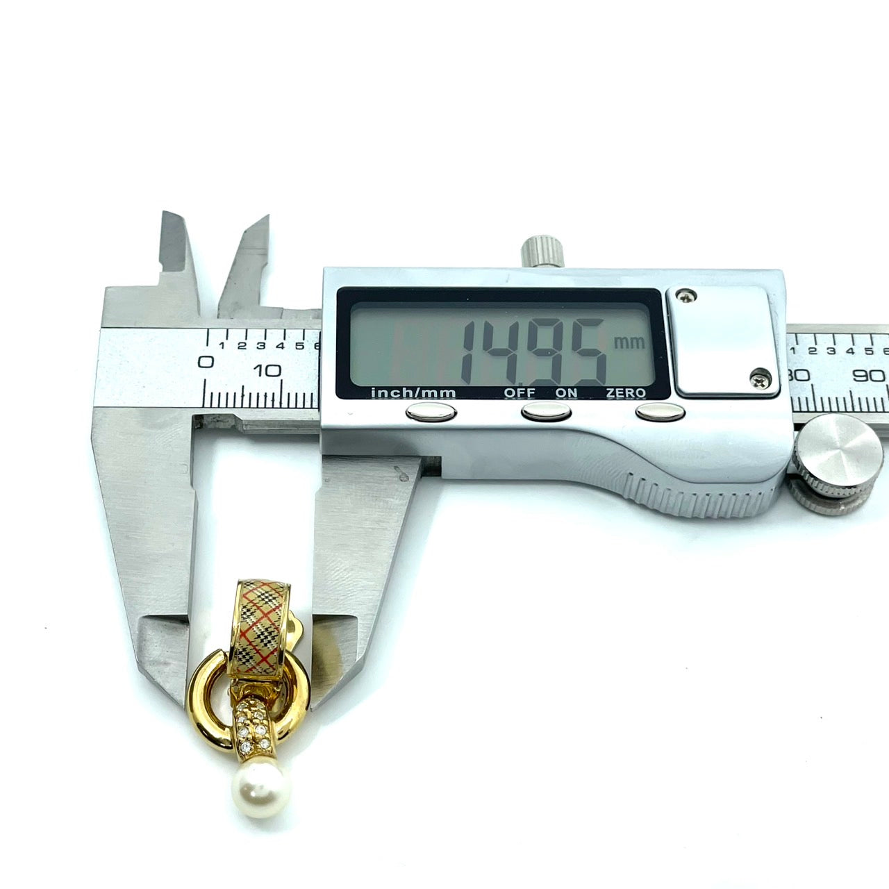 美品 BURBERRY バーバリー ノバチェック イヤリング ゴールド×クリスタル パール調チャーム ヴィンテージ アクセサリー 正規品 金 ラインストーン I1