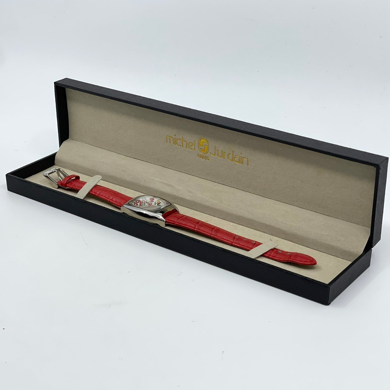 【電池交換済/稼働品】michel Jurdain SPORT ミッシェルジョルダン レディース 腕時計 ダイヤモンド SL-1000 トノー型 カラフルインデックス ポップデザイン レッドレザーベルト クオーツ アナログ エレガント 個性的 箱付き G