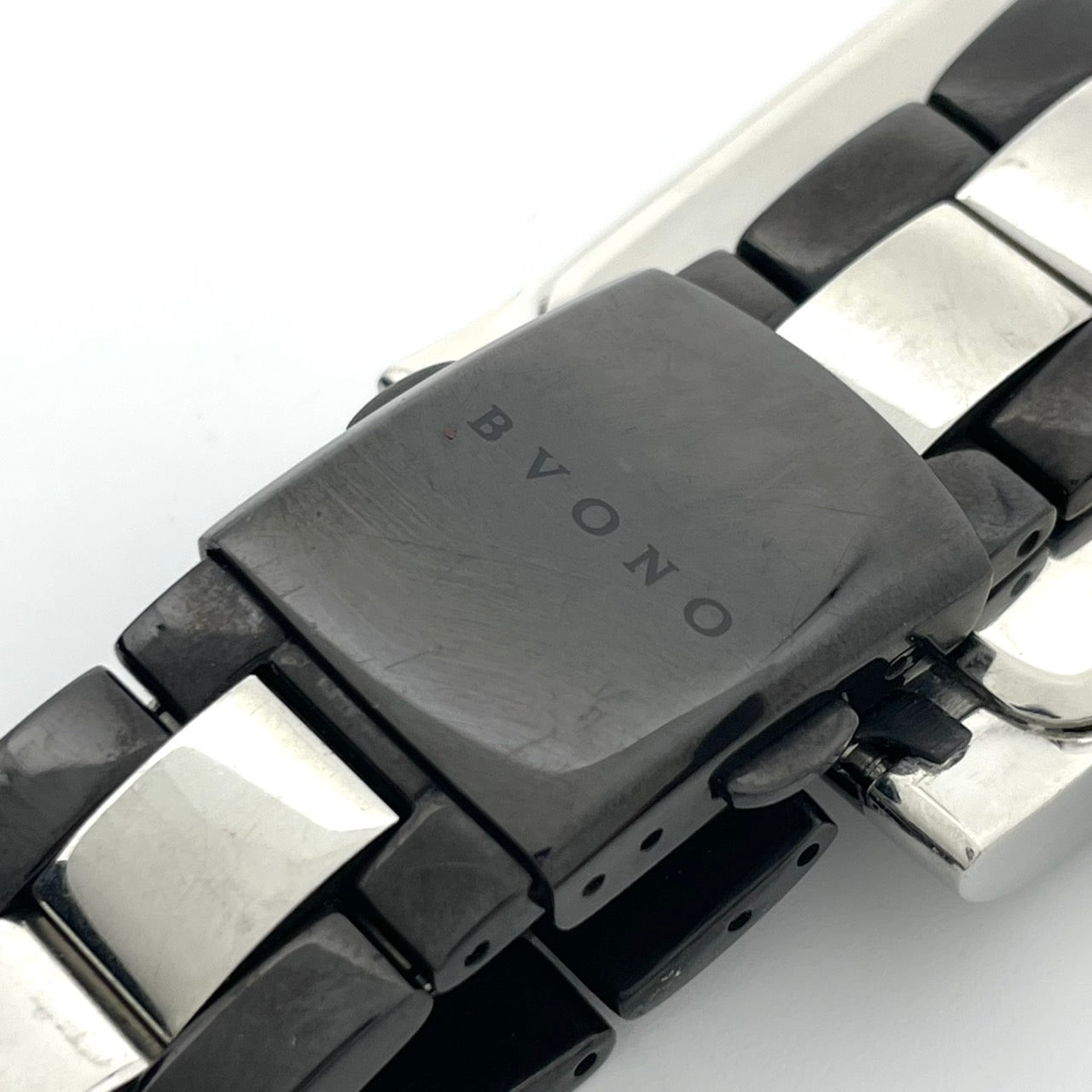 【電池交換済/稼働品】BVONO ボーノ ITALY メンズ 腕時計 クロノグラフ B-5530 スクエア シルバー ブラック コンビベルト クオーツ アナログ 多機能 モダンデザイン スタイリッシュ エレガント ビジネス ドレスウォッチ クリーニング済 G