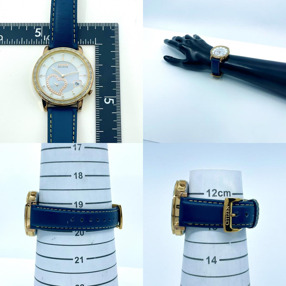 【動作確認済】シチズン CITIZEN エコドライブ レディース 腕時計 B690-S080410 ソーラー クリスタルベゼル ハートモチーフ ゴールド ネイビー エレガント ゴージャス クラシック ウォッチ G6