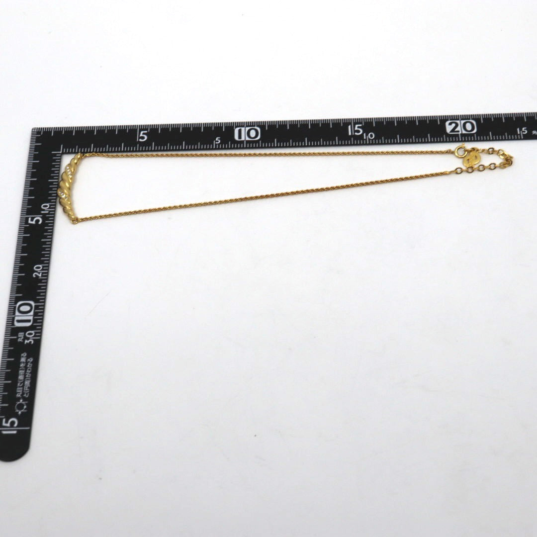 クリスチャンディオール Christian Dior ヴィンテージ ネックレス 金 ゴールド ツイスト バー ラインストーン アクセサリー I6