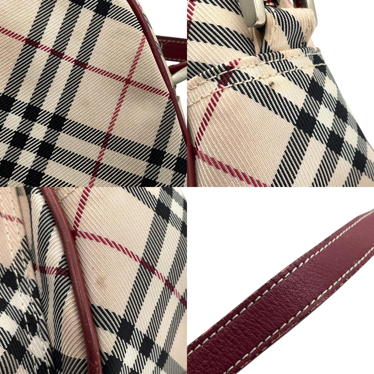 バーバリーブルーレーベル ショルダーバッグ ポシェット ノバチェック キャンバス レザー ベージュ ボルドー レディース 斜め掛け可 クラシック 定番 コンパクト カメラバッグ ミニバッグ エレガント クリーニング済み s43