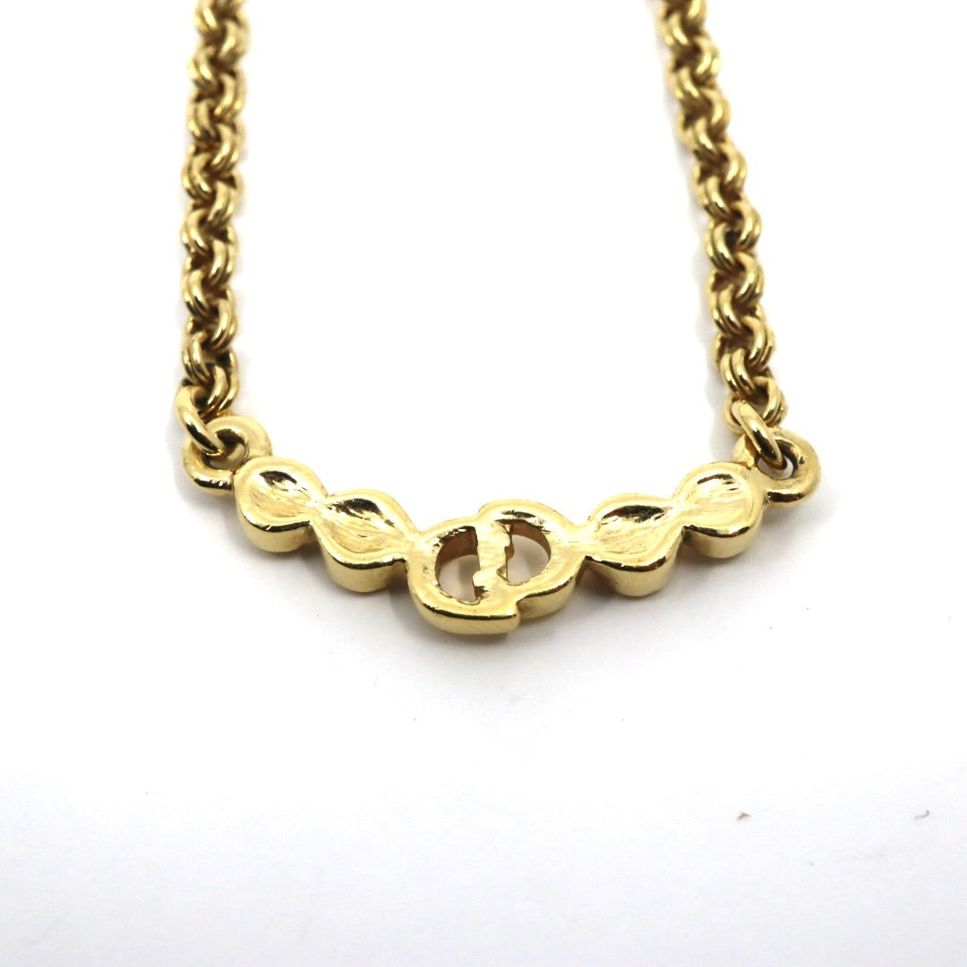 クリスチャンディオール Christian Dior ヴィンテージ ネックレス ドロップ モチーフ 金 ゴールド ラインストーン I2