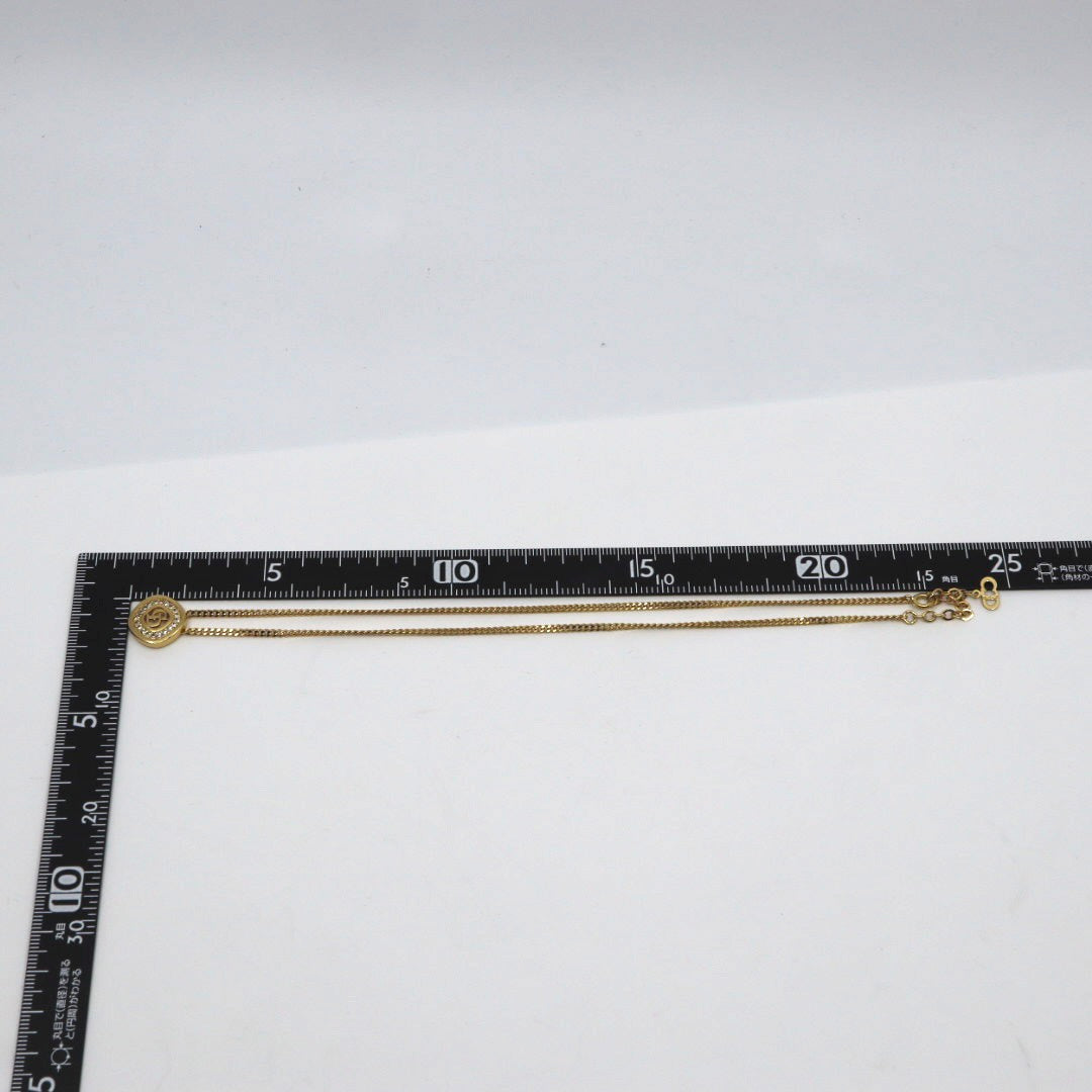 【美品】Christian Dior クリスチャンディオール ラインストーン CDロゴ ネックレス ゴールドカラー GP ペンダント ヴィンテージジュエリー アクセサリー レディース I4