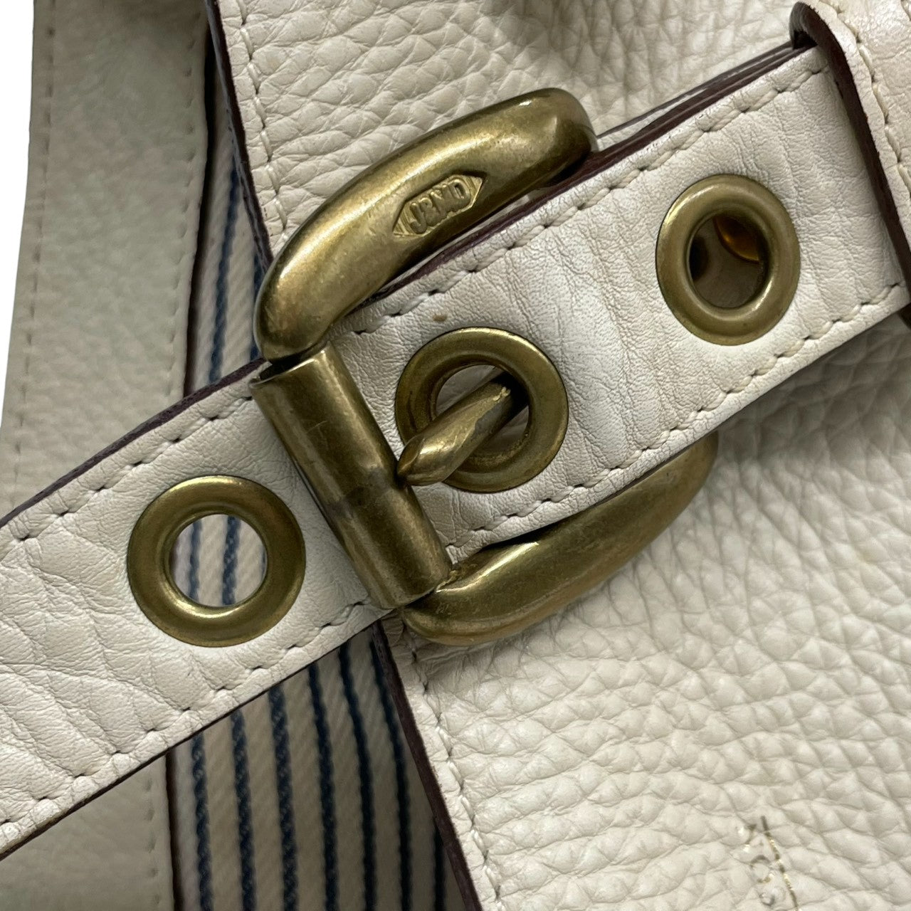 【良品】J&M DAVIDSON ジェイアンドエムデヴィッドソン ハンドバッグ トートバッグ レザー 本革 ホワイト 白 アイボリー ゴールド金具 ベルトデザイン 自立可 かばん 鞄 レディース スペイン製 カジュアル フォーマル メンテナンス済み U14