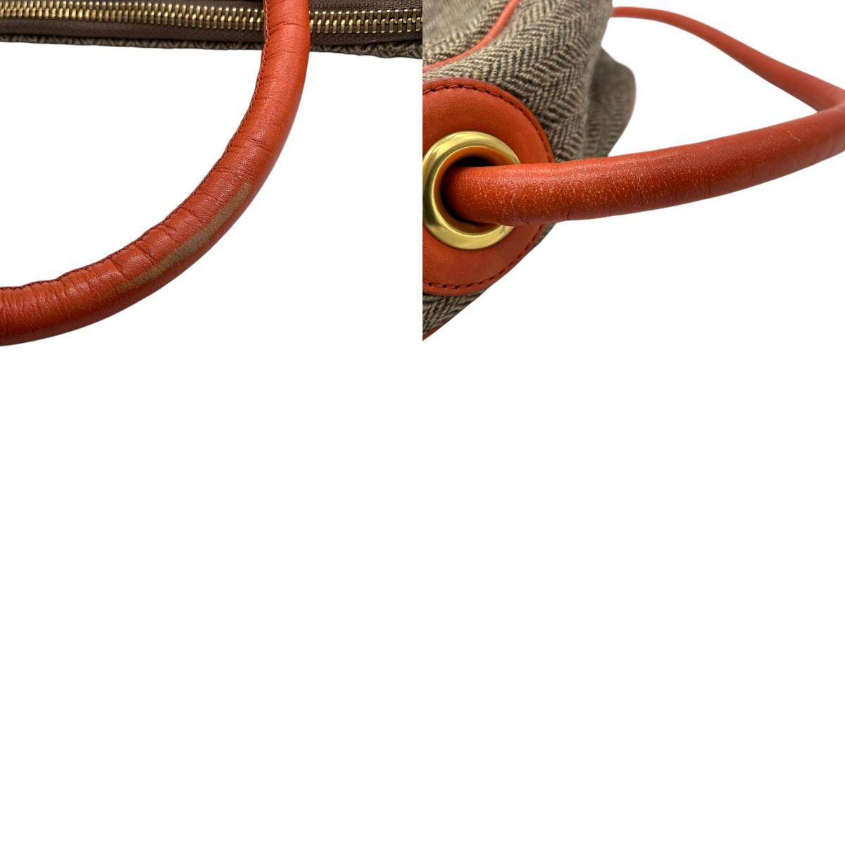 ビンテージ ハンティングワールド HUNTING WORLD ウール レザー ヘリンボーン ツイード ワンショルダー ホーボー ショルダーバッグ ポシェット クラシック エレガント ブラウン オレンジ ゴールド金具 稀少 U11