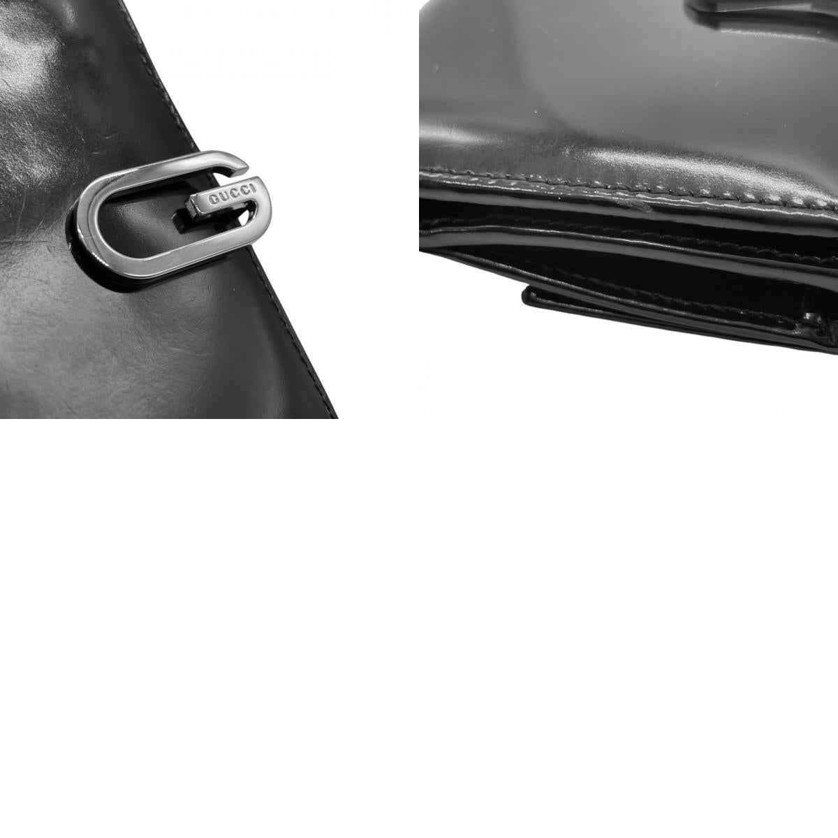 【美品】グッチ GUCCI 三つ折り財布 がま口 ガマ口 小銭入れ コンパクト パテントレザー エナメル ブラック 黒 シルバー金具 Gロゴ レディース メンズ ユニセックス 男女兼用 ヴィンテージ レトロ クラシック オールドグッチ イタリア製 w5