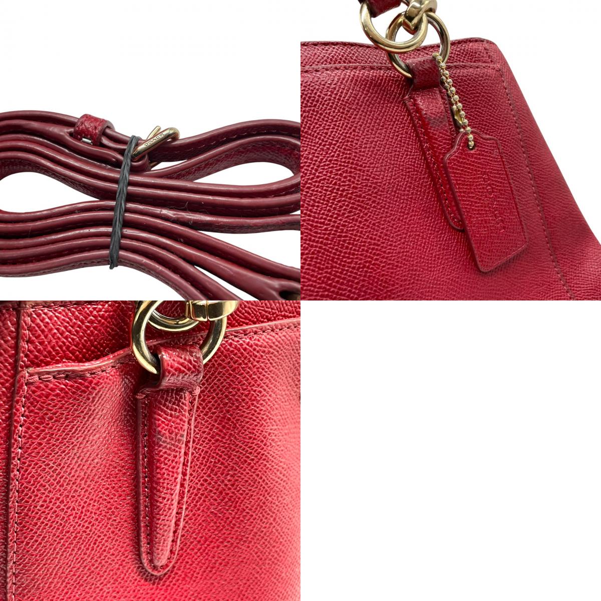 【良品】コーチ COACH 2WAY トートバッグ ハンドバッグ ショルダーバッグ 斜め掛け レザー 本革 シボ革 レッド 赤 ボルドー ゴールド金具 F57847 コンパクト レディース 鞄 カバン サッチェル s60
