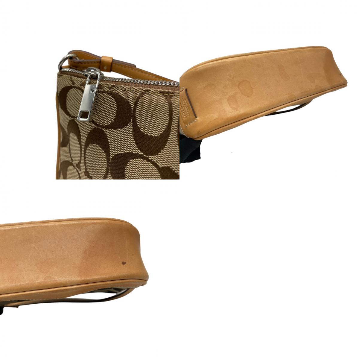 美品 コーチ COACH ハンドバッグ ワンショルダーバッグ シグネチャー キャンバス レザー ブラウン 茶色 ベージュ ゴールド 金具 自立可 クラシック エレガント ヴィンテージ 希少 レア お出かけ ポーチ ミニバッグ レディース 鞄 カバン s71