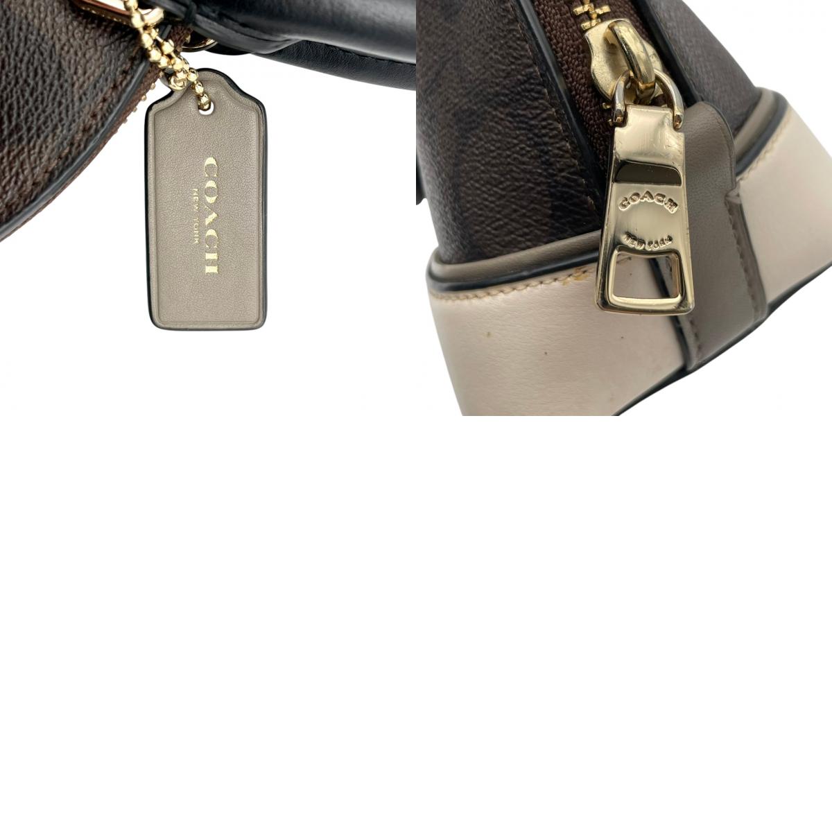 【美品】コーチ COACH F57493 シグネチャー ドーム型 2way ハンドバッグ ショルダーバッグ レザー ブラウン アイボリー 茶 白 ゴールド金具 ロゴ カバン 鞄 レディース エレガント カジュアル お出かけ デート 自立可 斜め掛け可 S99