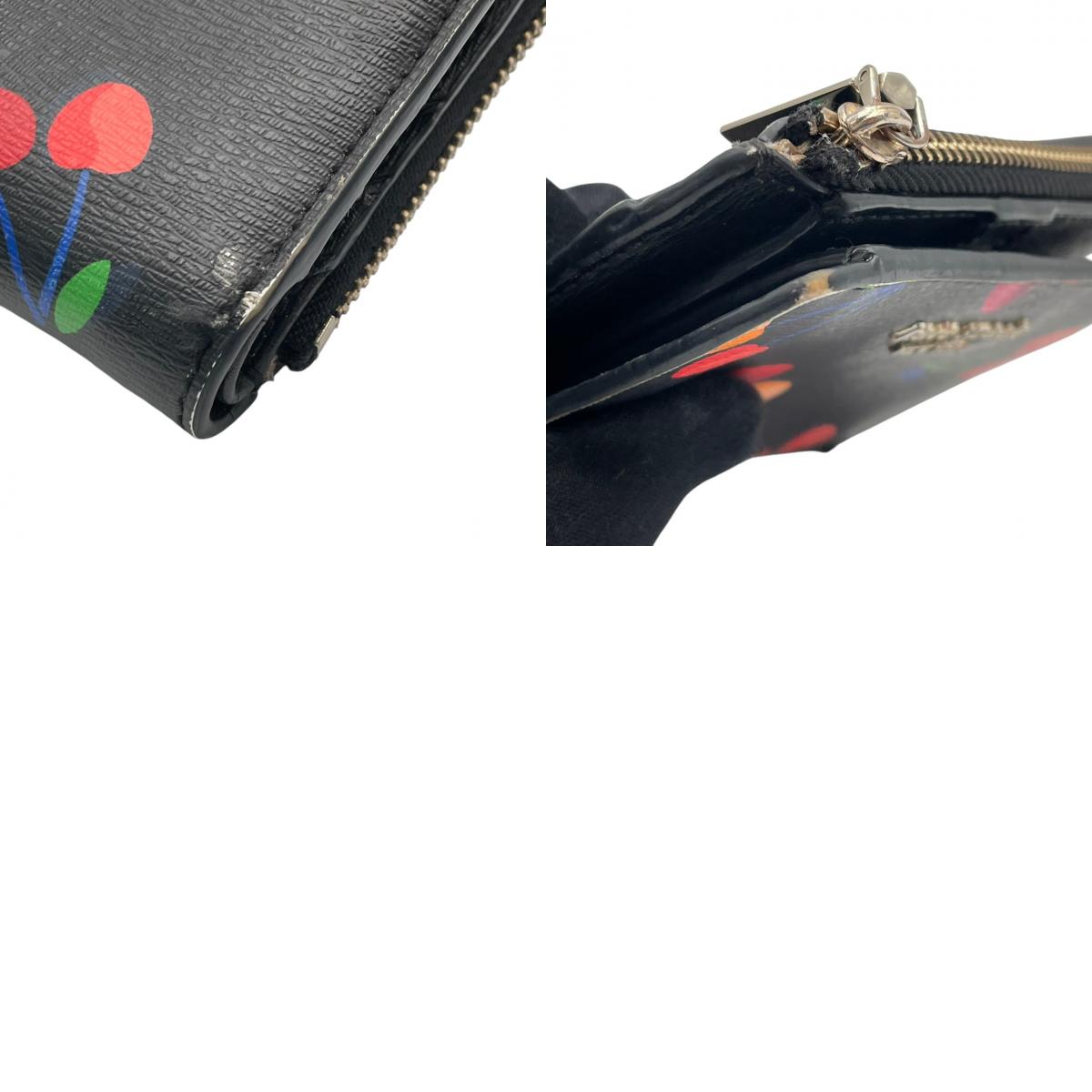 kate spade ケイトスペード 二つ折り財布 コンパクトウォレット ミニ財布 花柄 フローラル ボタニカル PVC ブラック 黒 マルチカラー ゴールド金具 レディース エレガント 上品 カジュアル お出かけ デイリー 普段使い 良品 M4