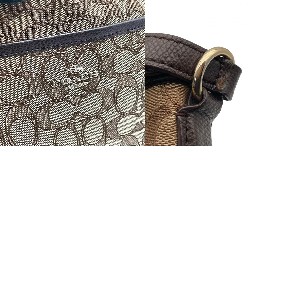 美品 COACH コーチ ショルダーバッグ シグネチャー キャンバス レザー ブラウン 茶 ゴールド金具 斜めがけ ファイルバッグ Cロゴ レディース 通勤 普段使い 総柄 クロスボディ A4収納 シンプル 上品 F55363 U2
