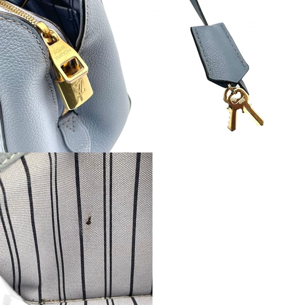 美品 ルイヴィトン LOUIS VUITTON ハンドバッグ モンテーニュBB モノグラムアンプラント レザー 2WAY ショルダーバッグ ハンドバッグ ライトブルー 斜め掛け クロスボディ 自立可 レディース 上品 クラシック エレガント 鞄 s18
