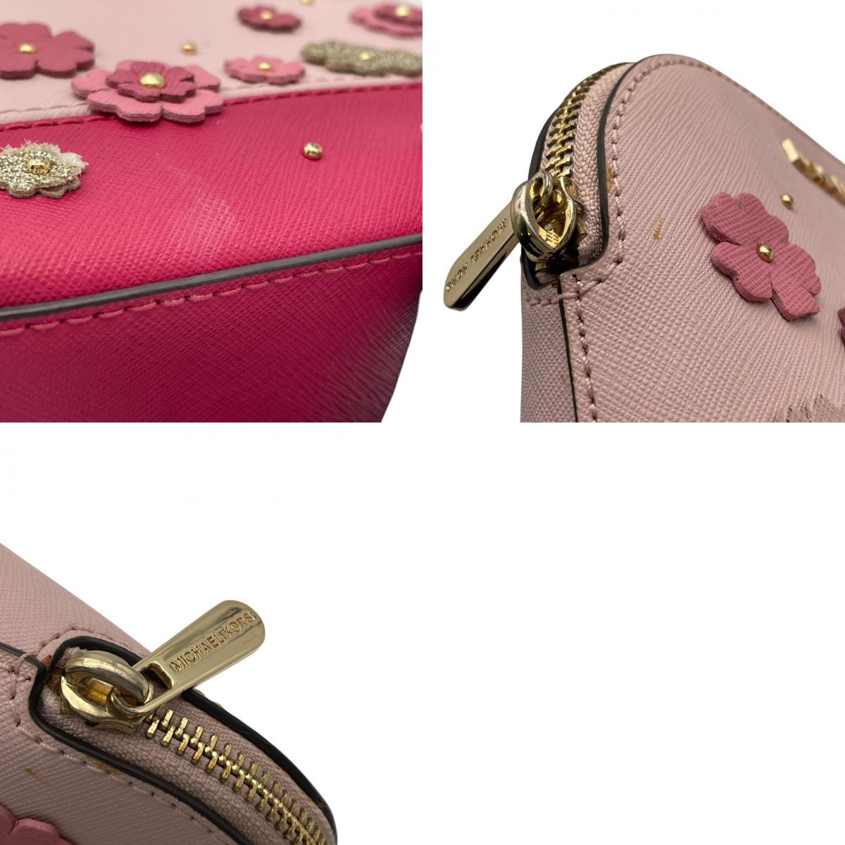 美品 マイケルコース MICHAEL KORS 35S8GY3T3U ポーチ コスメポーチ 小物入れ PVC レザー 本革 ピンク バイカラー フラワー アップリケ リボン レディース エレガント キュート カジュアル デイリー トラベル 旅行 M5