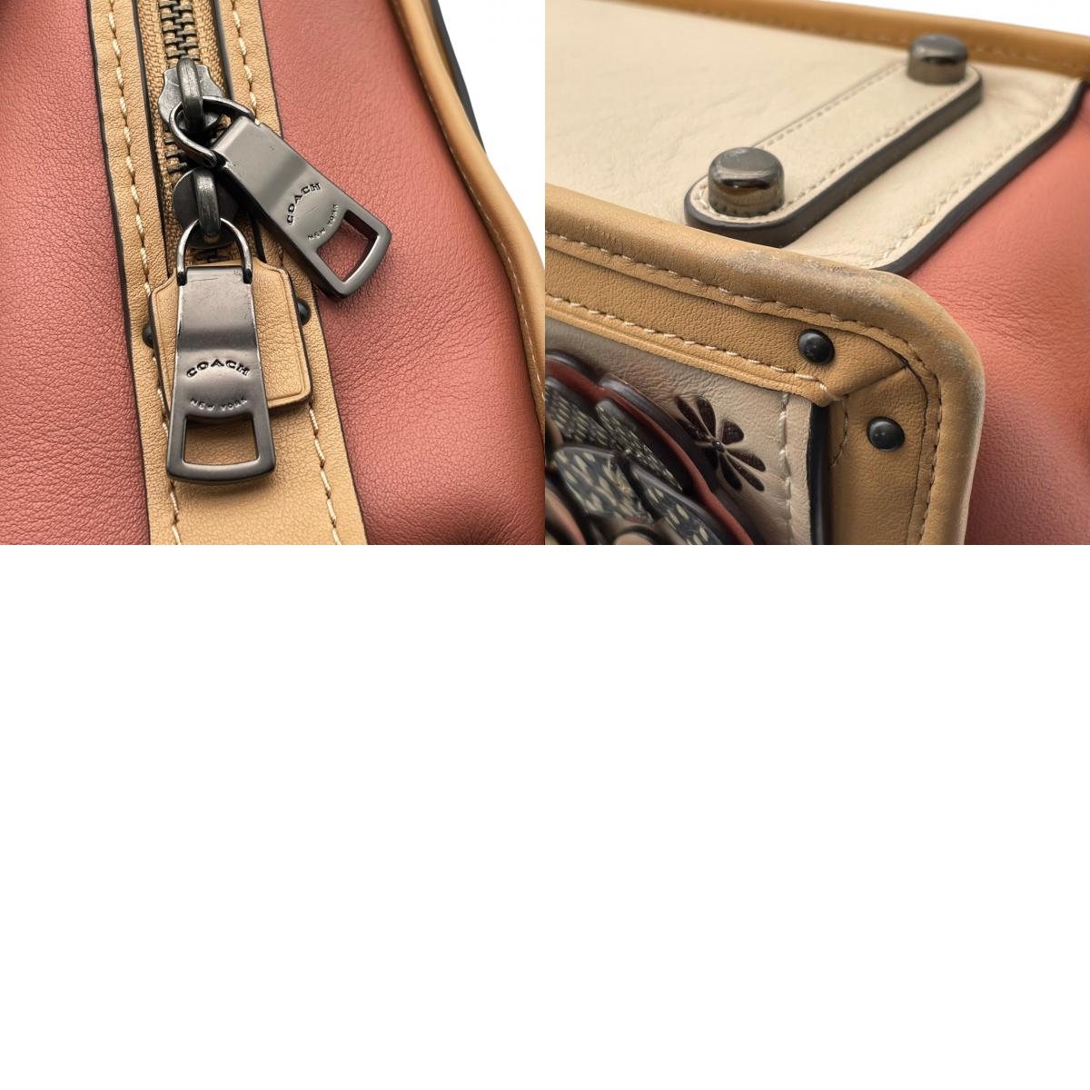 美品 コーチ COACH ドリーマー 2way ショルダーバッグ ハンドバッグ 69553 バタフライ アップリケ レザー 本革 アイボリー ピンク 肩掛け 斜め掛け可 チャーム 通勤 通学 旅行 エレガント クラシカル ビンテージ 希少 ブランド 鞄 S66