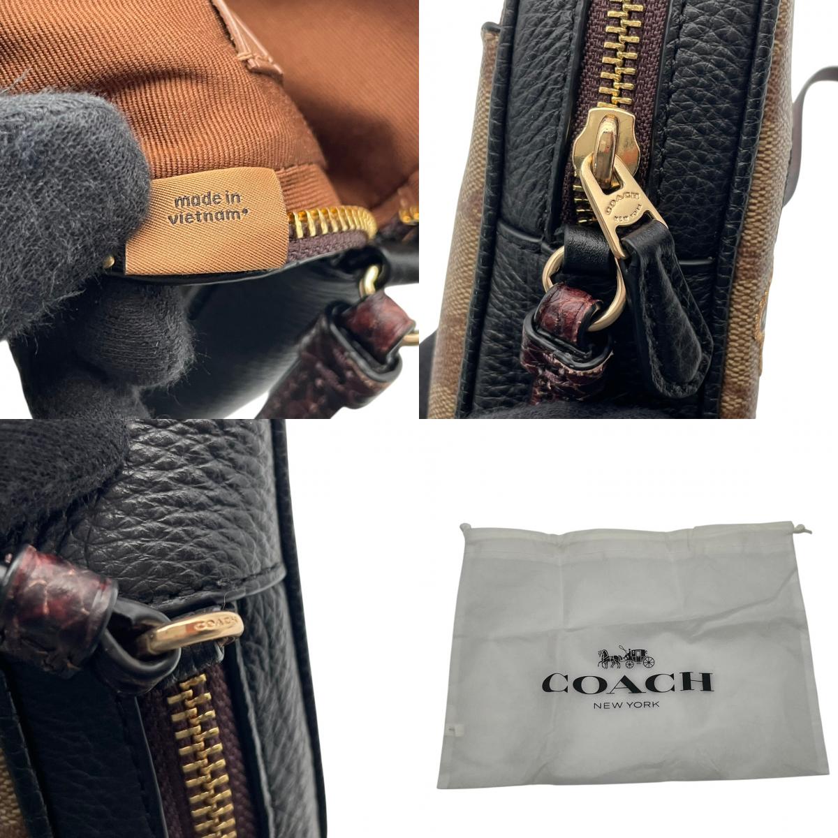 美品 コーチ COACH ショルダーバッグ スマホショルダー ミニバッグ シグネチャー キャンバス レザー ブラウン ブラック ゴールド金具 斜め掛け可 ノースサウス クロスボディ 縦型 ポーチ スリム エレガント クラシック レディース C5585 S54