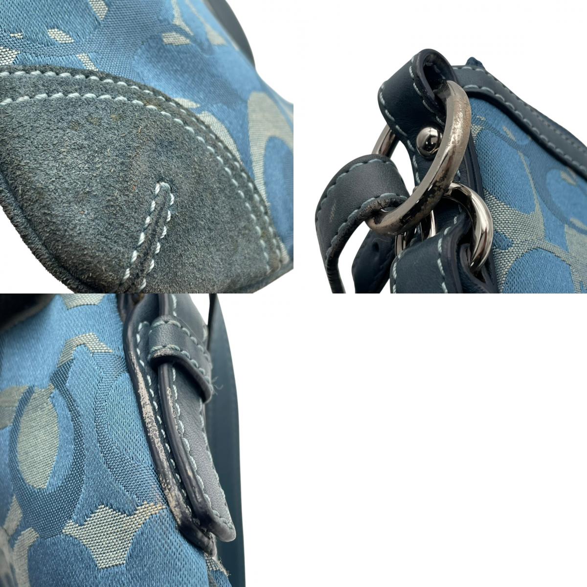 コーチ COACH ショルダーバッグ 斜め掛け可 シグネチャー キャンバス スウェード レザー 青 ブルー シルバー金具 クロスボディ 肩掛け 鞄 カバン ロゴ リングモチーフ エレガント クラシック ヴィンテージ レディース お出かけ トラベル 旅行 S3