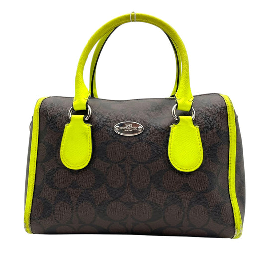 COACH コーチ Mini Bennett ミニベネット サッチェル 2way ハンドバッグ シグネチャー PVC×レザー ブラウン×ネオンイエロー レディース シルバー金具 コンパクト デイリー F34699 s88