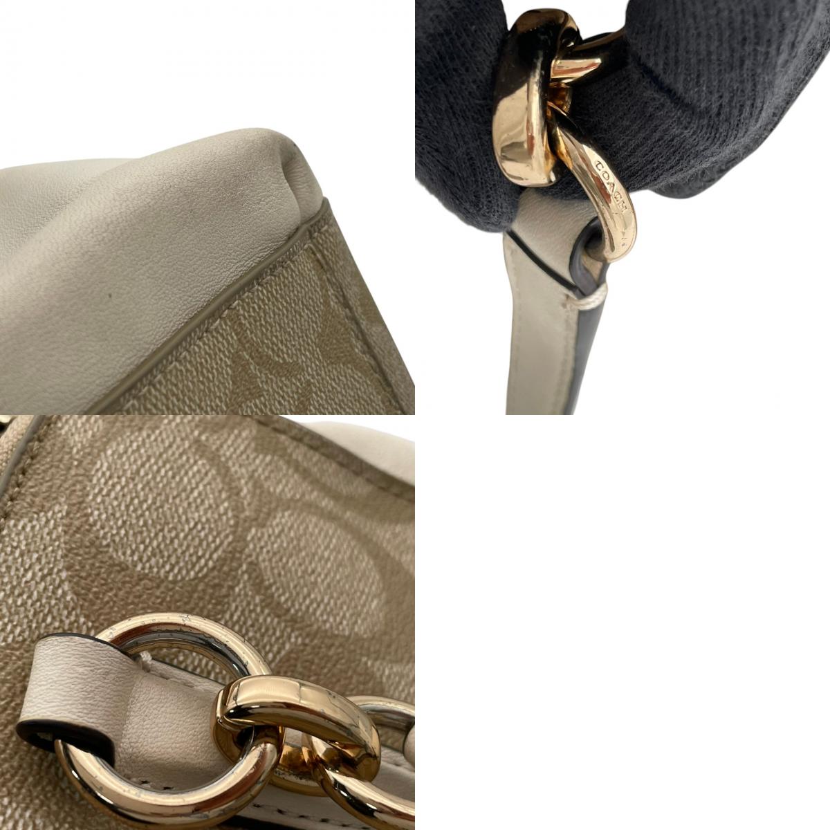 美品 COACH コーチ シグネチャー PVC キャンバス レザー 2WAY ショルダーバッグ ハンドバッグ ベージュ アイボリー ゴールド金具 斜め掛け 軽量 上品 通勤 デイリー A4 フィリピン製 F58291 S88