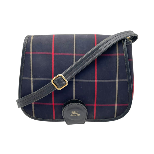 【良品】 バーバリー BURBERRY ショルダーバッグ キャンバス レザー 本革 ネイビー 紺 チェック柄 騎士ロゴ クロスボディ 斜め掛け 軽量 ヴィンテージ オールド エレガント レトロ お出かけ デイリー レディース 定番 人気 鞄 カバン S92