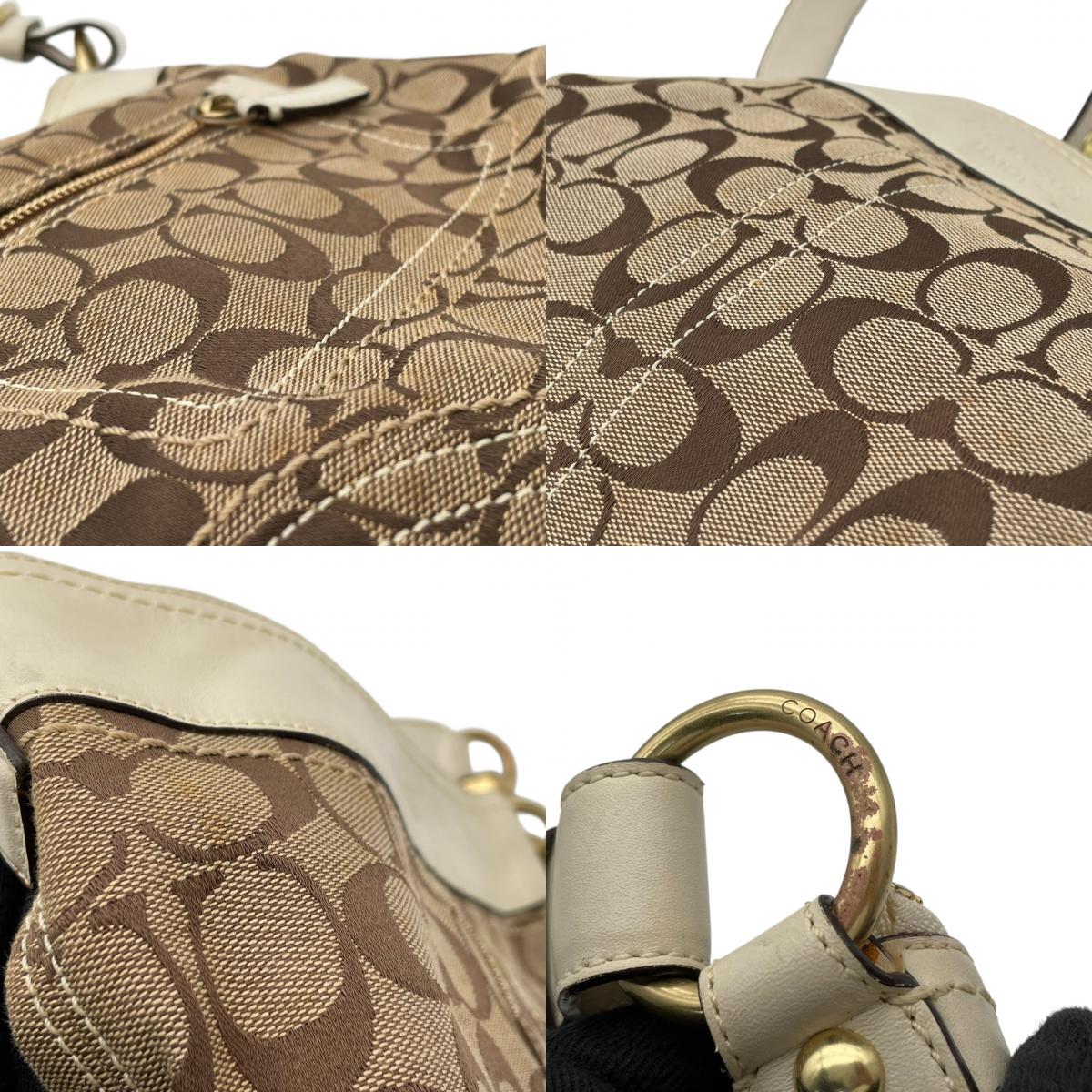 【良品】 コーチ COACH 10402 シグネチャー ショルダーバッグ キャンバス レザー ベージュ アイボリー クロスボディ 斜め掛け 肩掛け デイリー お出かけ エレガント カジュアル レディース 定番 人気 カバン 鞄 S82