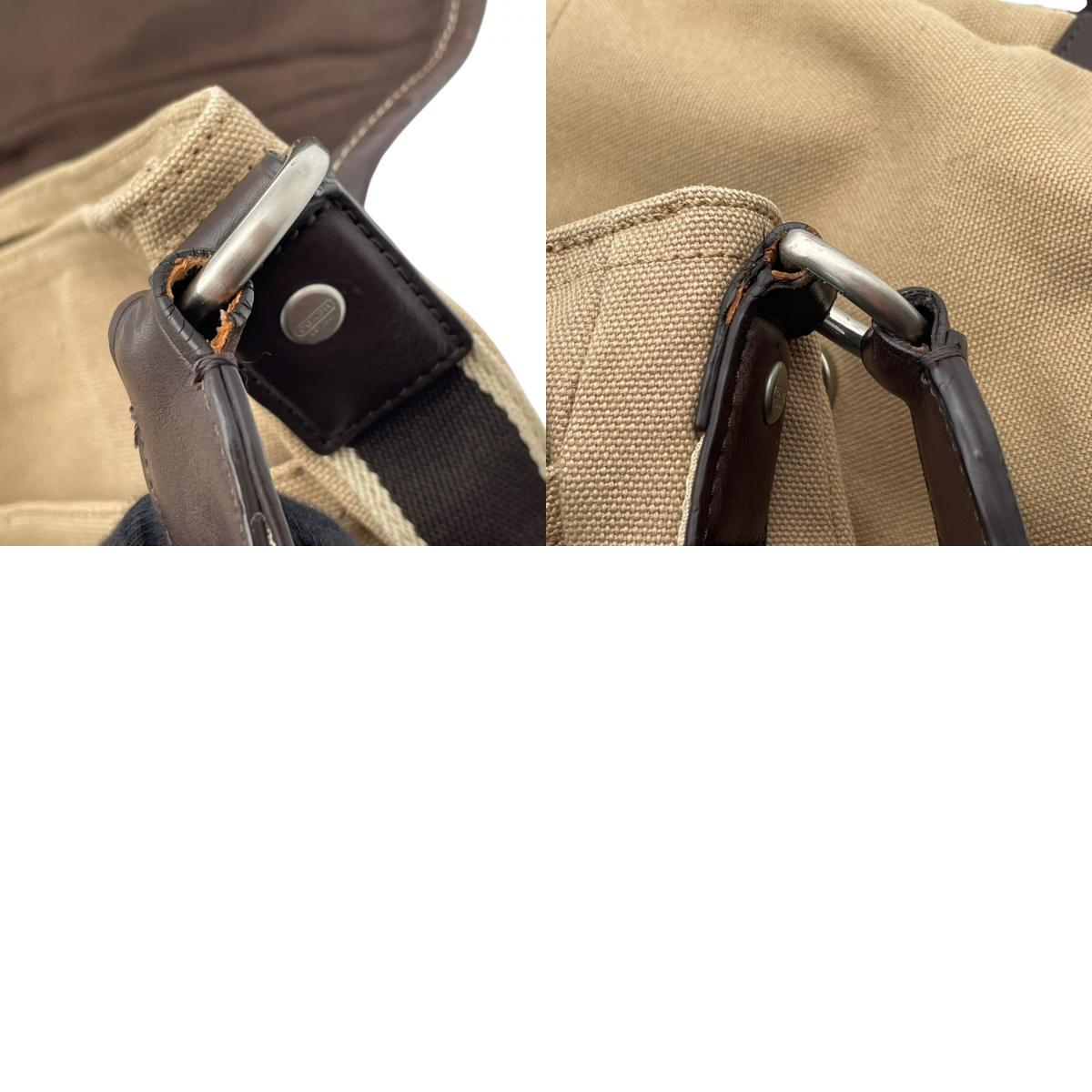 【美品】 COACH コーチ バッグ ヘリテージ キャンバス メッセンジャーバッグ ショルダーバッグ 斜め掛け 肩掛け クロスボディ 本革 レザー ベージュ ブラウン 茶系 シルバー金具 ビジネス 通勤 通学 S54