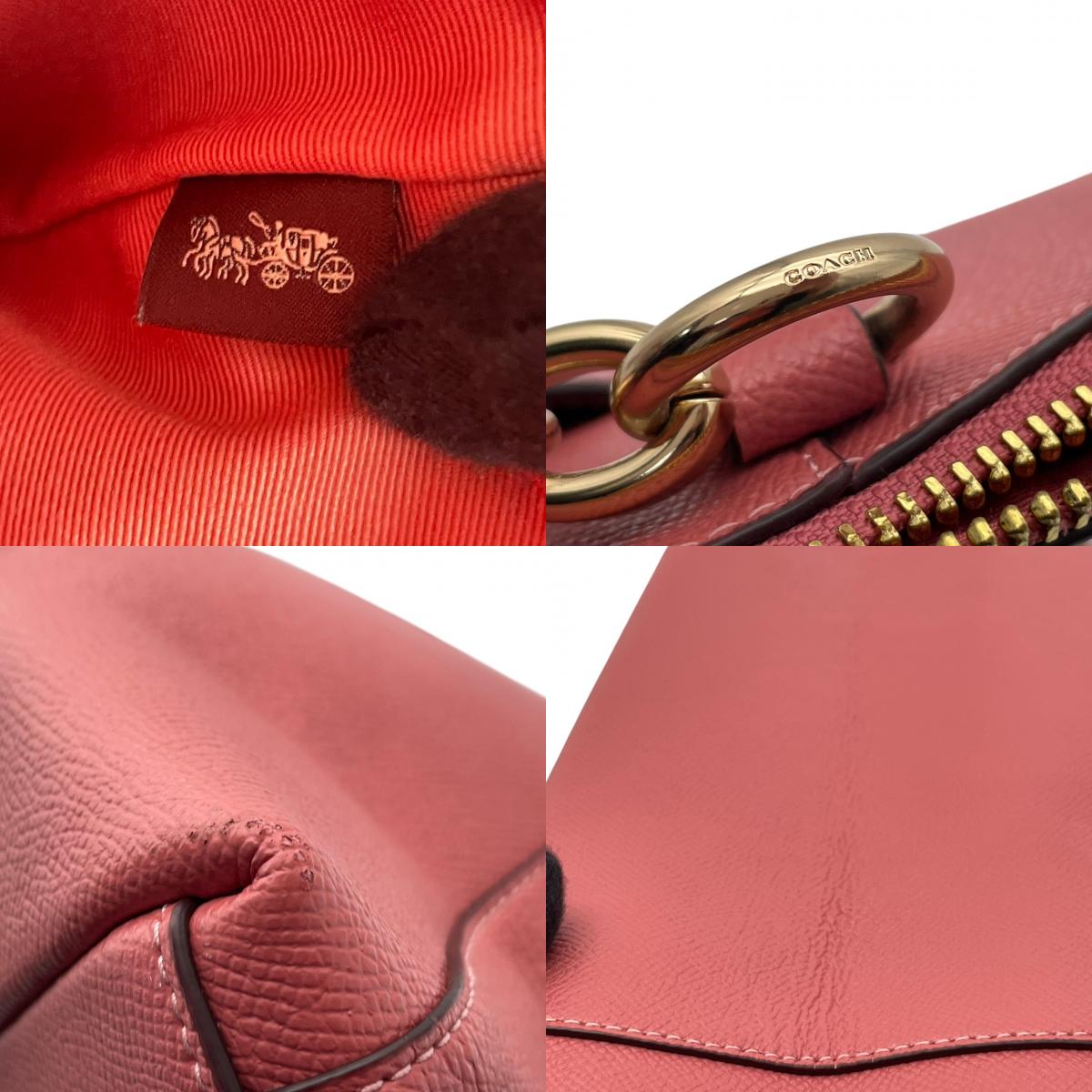 【美品】 COACH コーチ バッグ クロスグレーン レザー アヴァ トートバッグ ハンドバッグ 手提げ 肩掛け A4収納 本革 ピンク系 コーラルピンク ゴールド金具 ビジネス 通勤 通学 レディース 定番 人気 鞄 S54