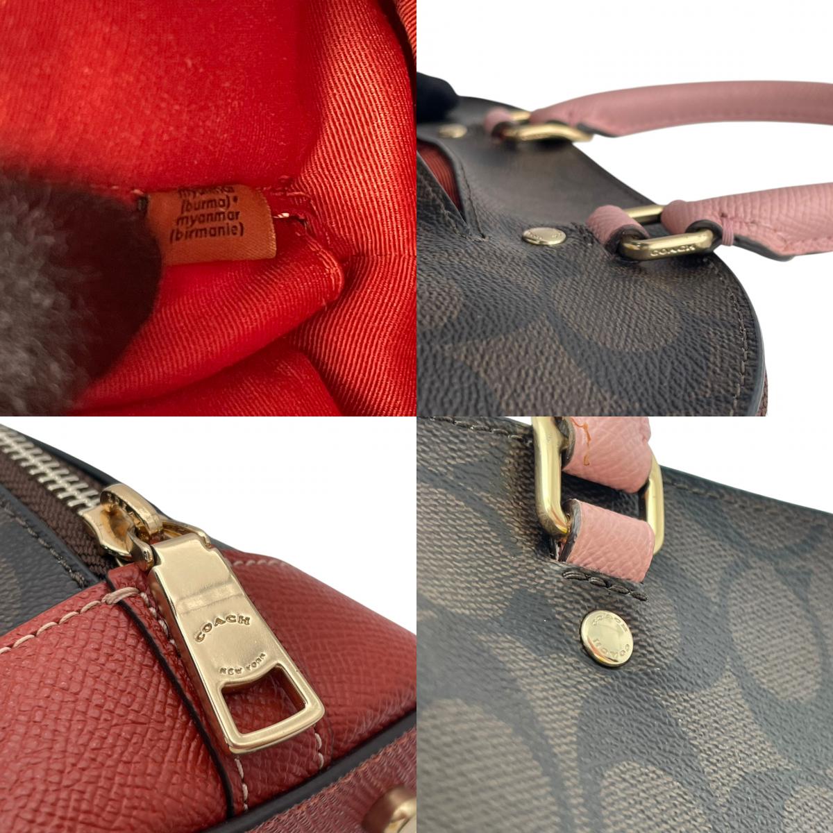 【美品】 COACH コーチ バッグ ミニ シエラ サッチェル シグネチャー ハンドバッグ ショルダーバッグ 2WAY 手提げ PVC レザー ブラウン ピンク 茶系 ゴールド金具 エレガント クラシック スタイリッシュ カジュアル レディース 人気 F26155 S80