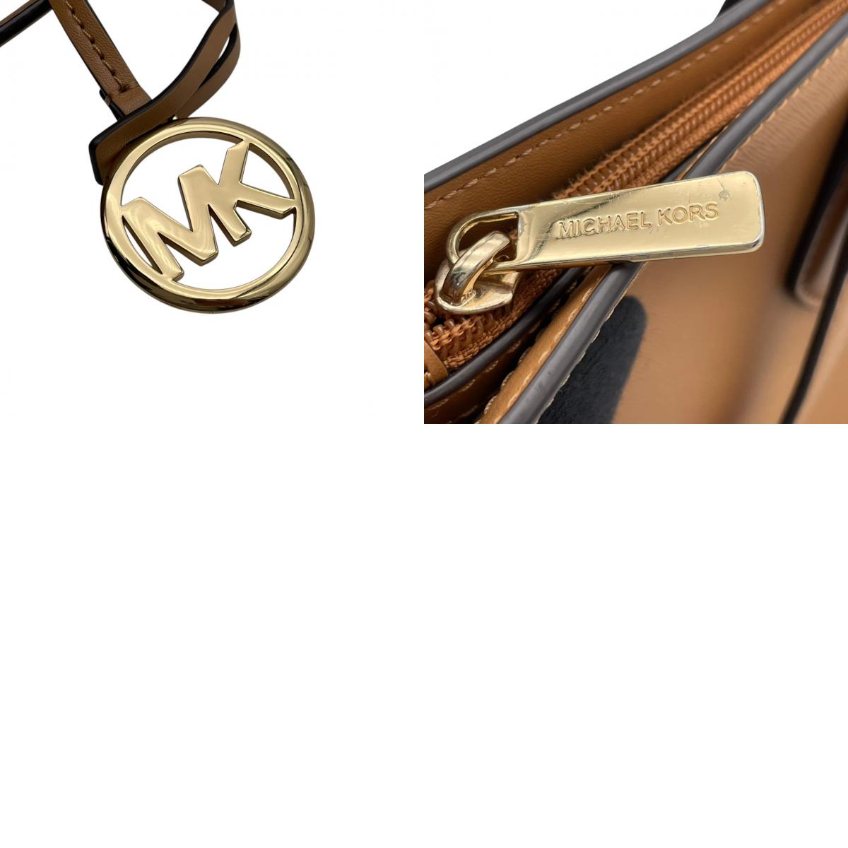 【美品】マイケルコース MICHAEL KORS SHEILA シーラ ミッドファスナー トート ラージ トートバッグ ハンドバッグ 肩掛け レザー 本革 サフィアーノ キャメルブラウン ゴールド金具 チャーム A4収納 通勤 通学 レディース S35