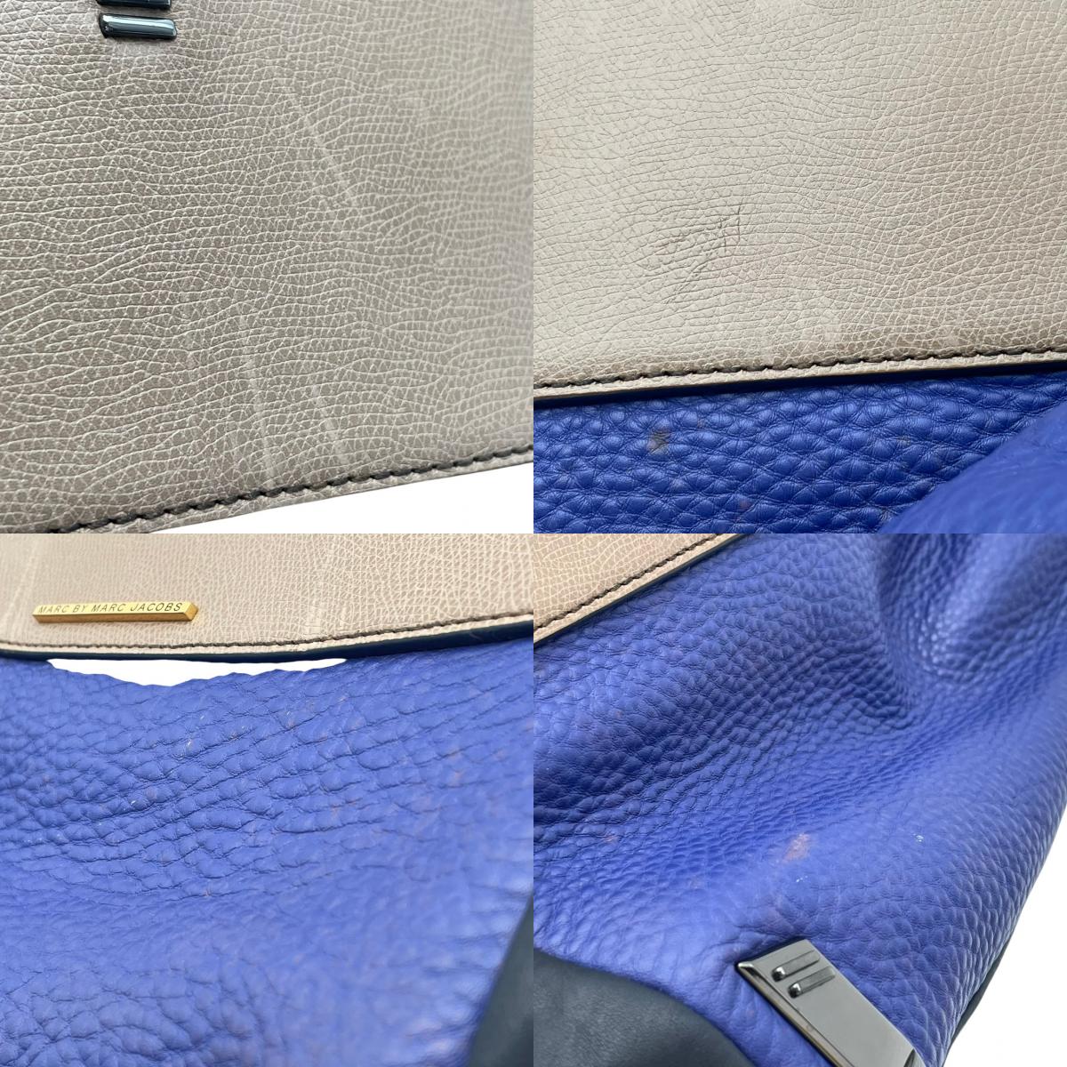 【良品】MARC BY MARC JACOBS マークバイマークジェイコブス シェルタードアイランド ハンドバッグ トートバッグ レザー 本革 ブルー ベージュ バイカラー レディース エレガント デイリーユース 通勤 通学 鞄 オシャレ S86
