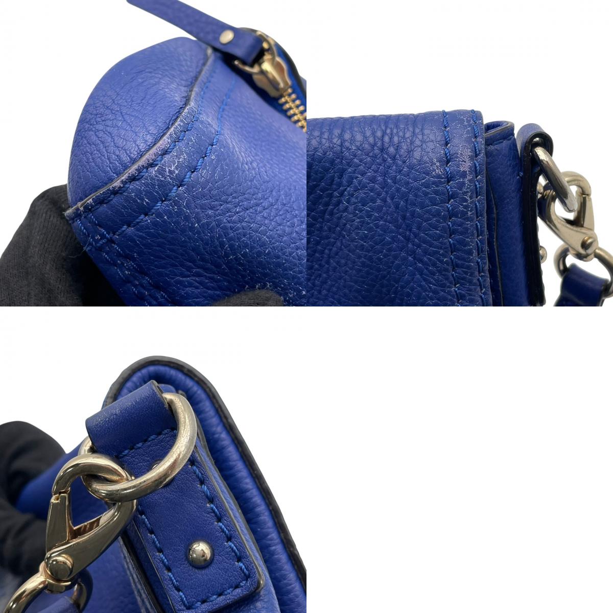 良品 kate spade ケイトスペード ショルダーバッグ コブルヒル Cobble Hill ブルー 青 レザー 本革 シボ革 フォールドオーバー フラップ ファスナー ゴールドロゴ ゴールド金具 斜めがけ クロスボディ レディース デイリー S84