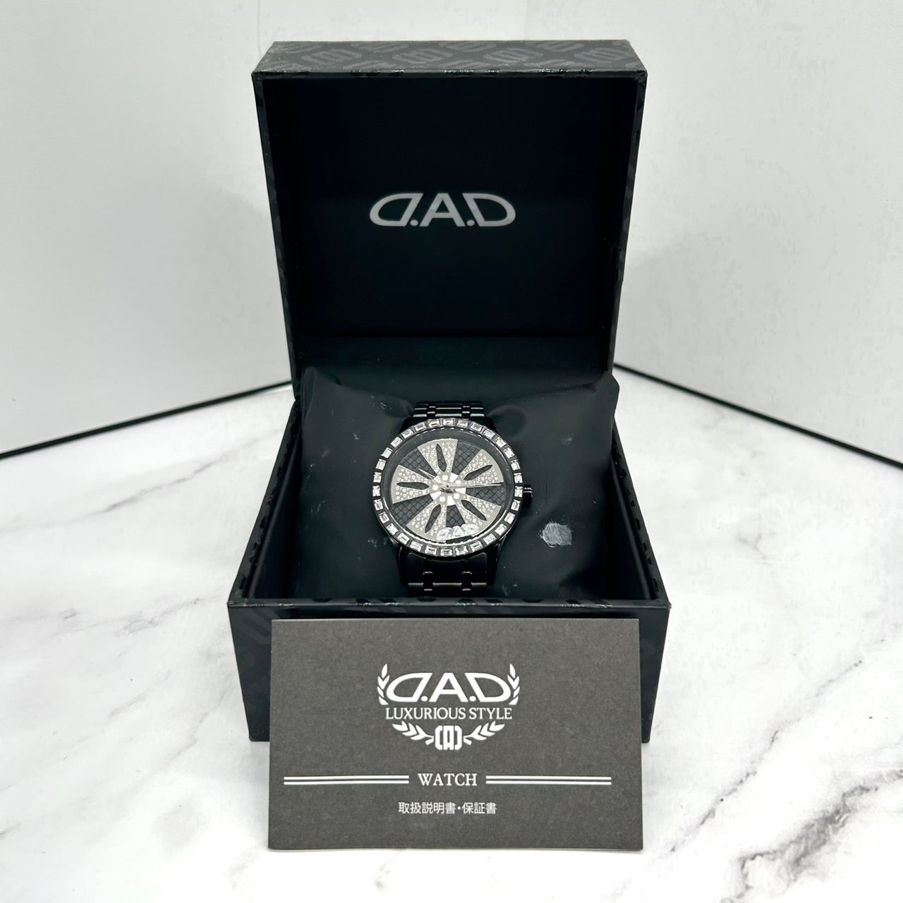 Authentic D.A.D DD2304 Men's Watch Quartz Wheel Design Crystal Black Luxury